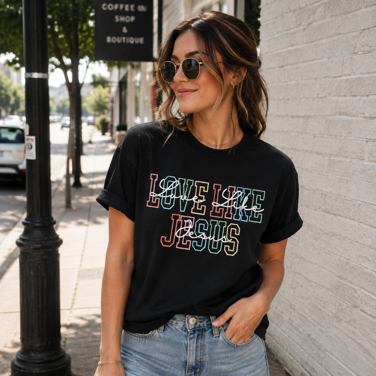Women's Love Like Jesus Pattern Round-Neck T-Shirt