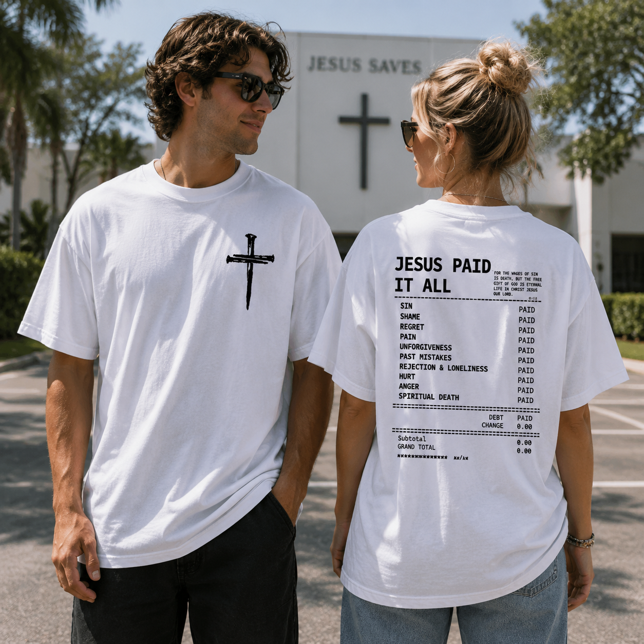 Jesus Paid It All Pattern Print Crew Neck T-Shirt