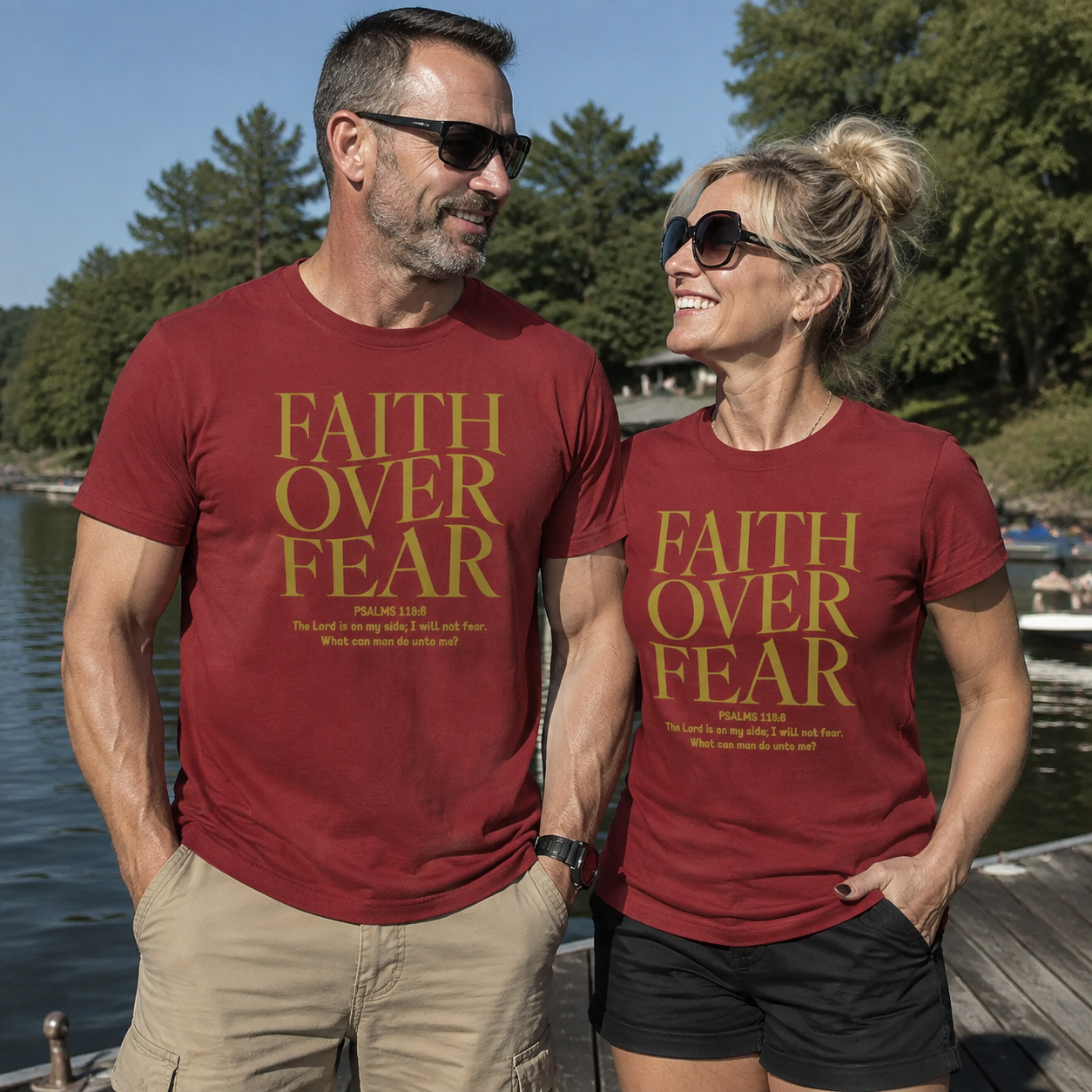 Faith Over Fear Pattern Printing Print Crew Neck T-Shirt