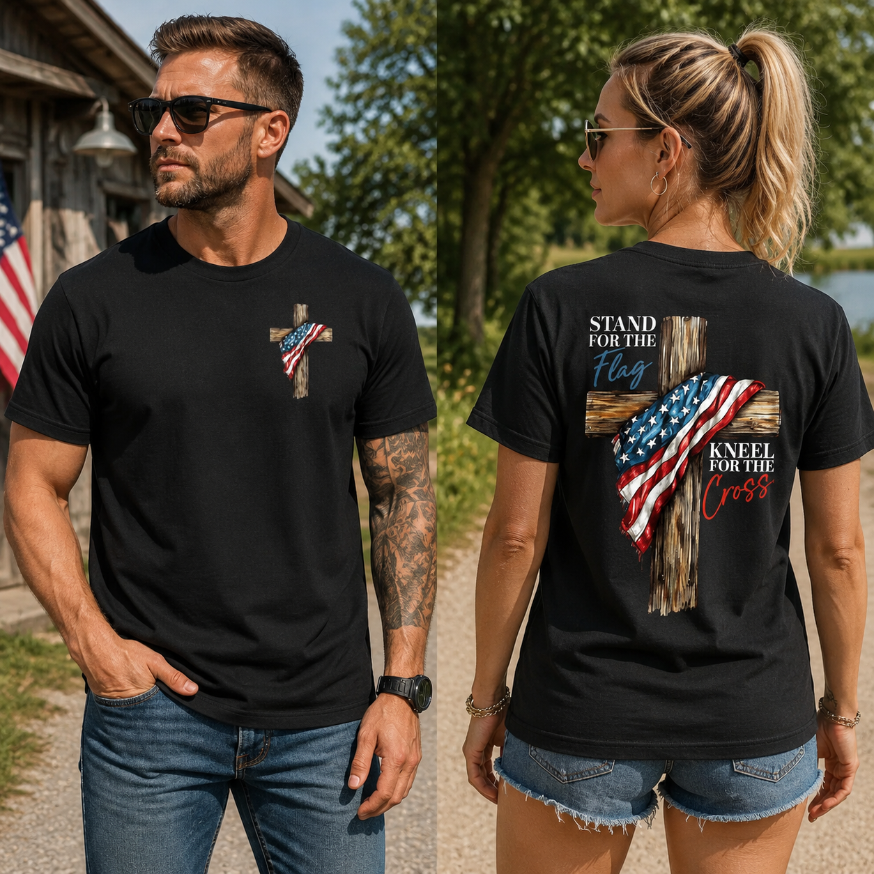 Stand For The Flag Kneel For The Cross 100% Cotton T-Shirt