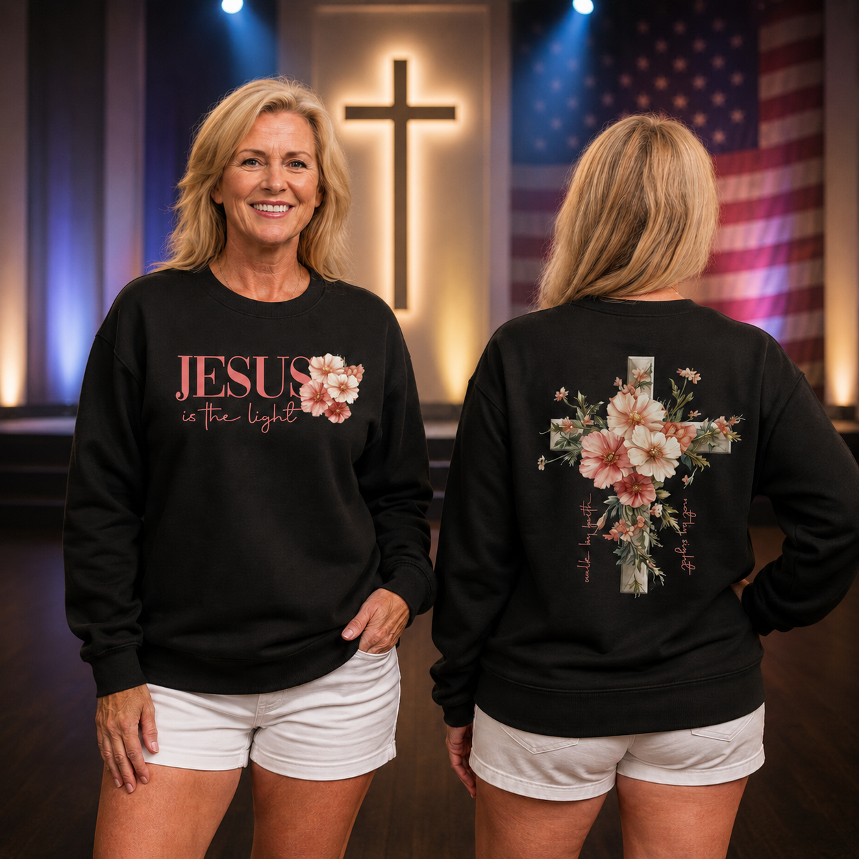 Jesus is The Light  Pattern 100% 300g CottonCrew Neck Sweatshirt
