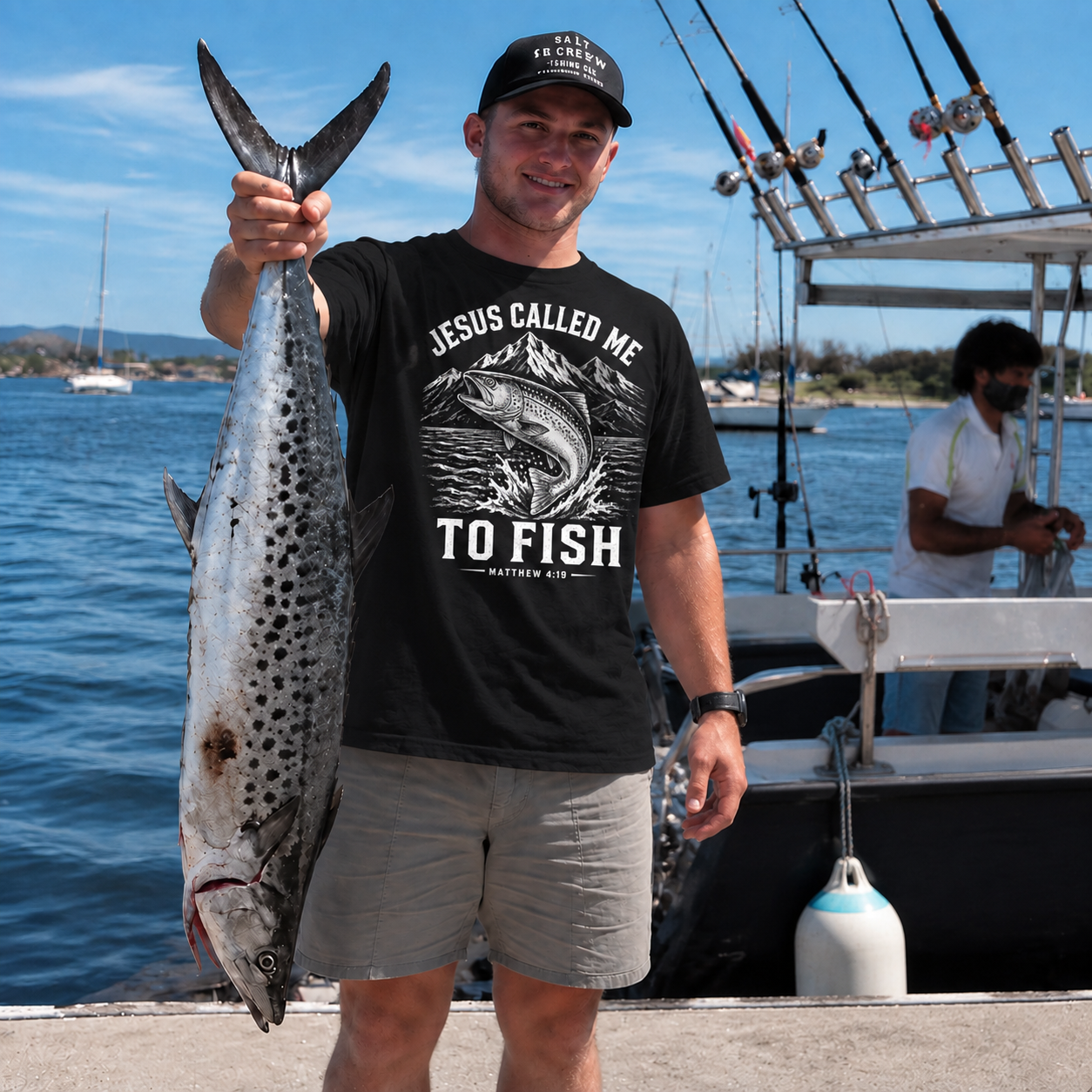 Jesus Called Me To Fish Pattern 100% Cotton T-Shirt