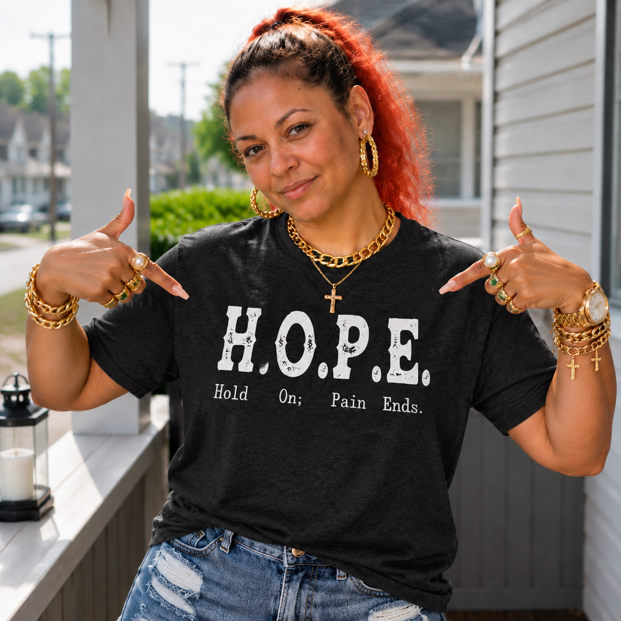 Hope Pattern Round-Neck Cotton T-Shirt