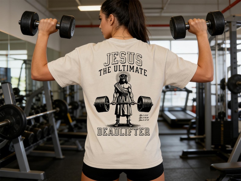 Jesus The Ultimate Deadlifter Washed T-Shirt Funny Christian Shirt Jesus Lover Gym Tee Weightlifting Training Top Religious Gift