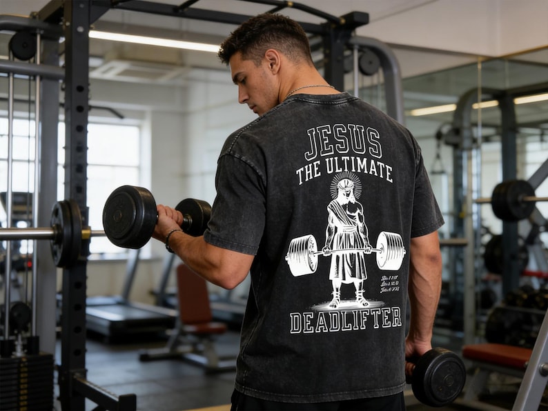 Jesus The Ultimate Deadlifter Washed T-Shirt Funny Christian Shirt Jesus Lover Gym Tee Weightlifting Training Top Religious Gift