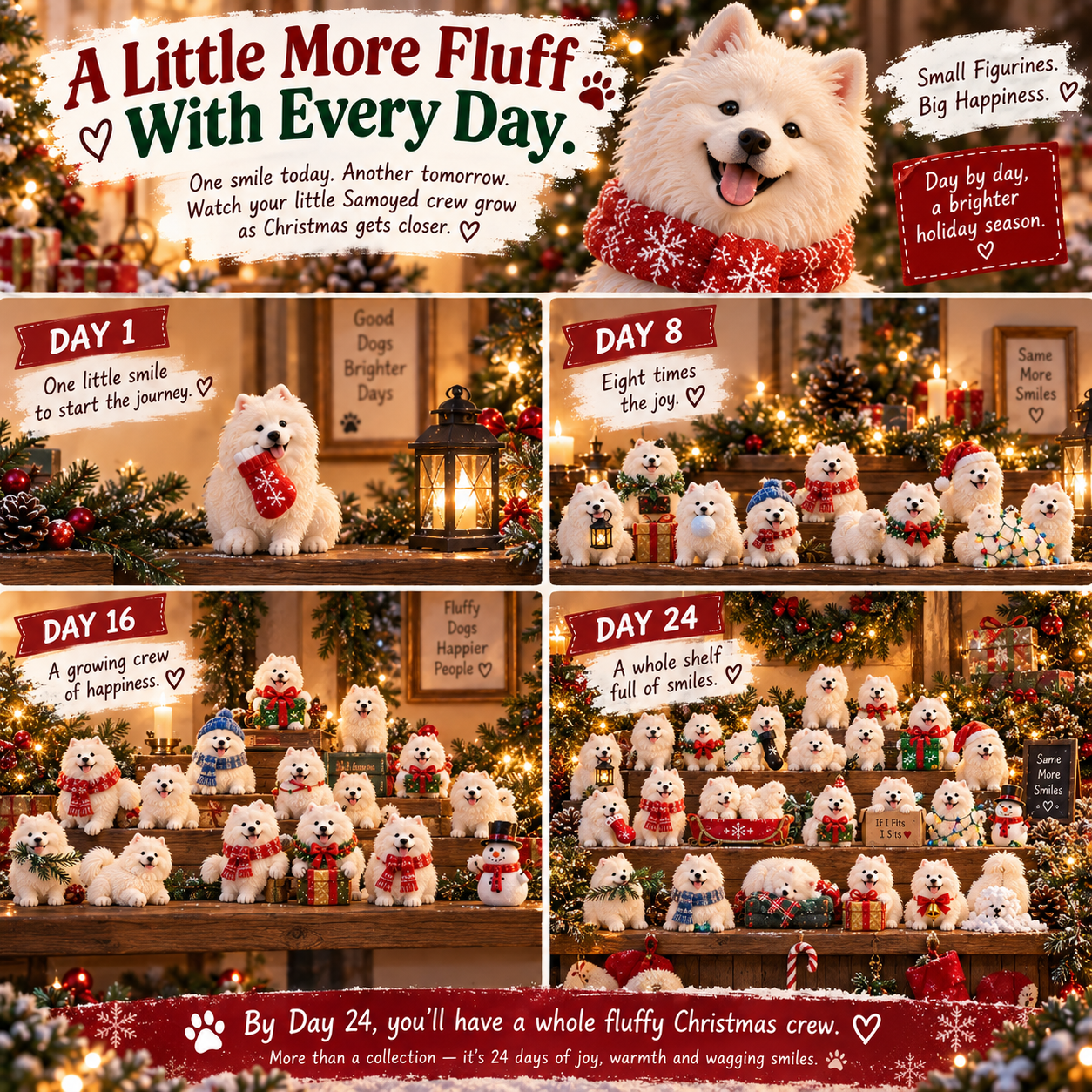 ❄24 Days of Samoyed Smiles — A Different Fluffy Christmas Moment Every Day 