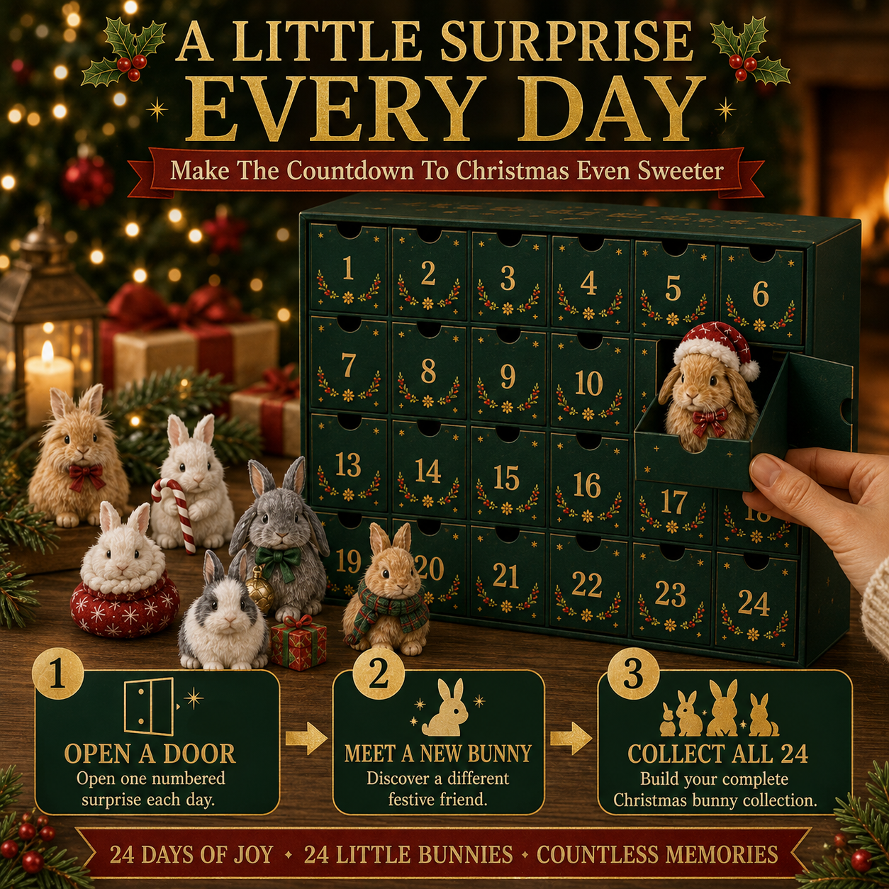 Open a door and discover a Christmas bunny