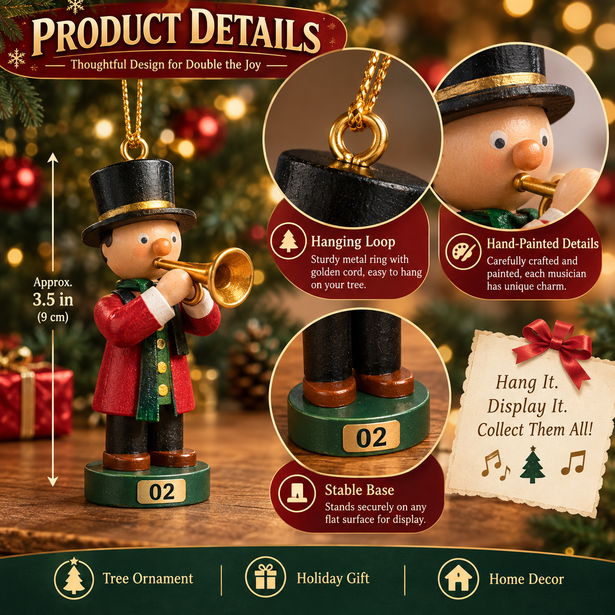 Musician Christmas ornament product detail display