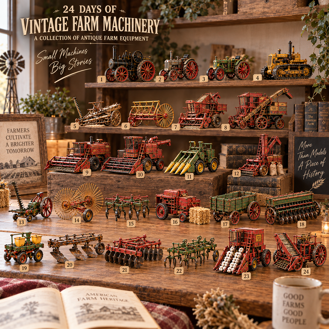Complete 24 piece vintage farm machinery collection