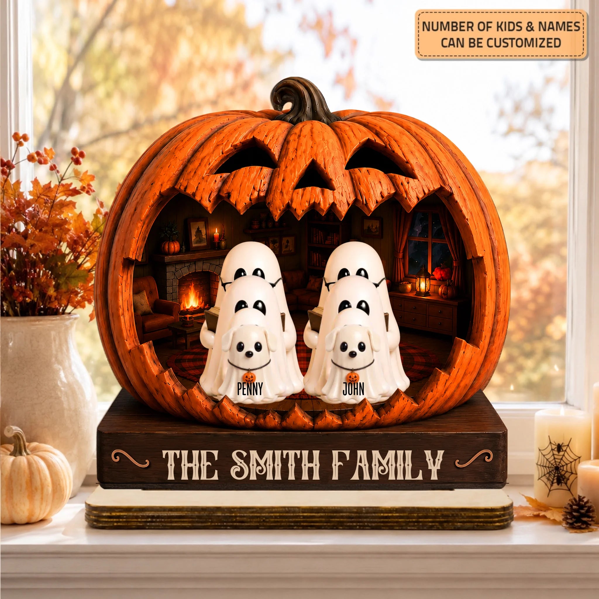 Pumpkin Ghost Family - Wooden Plaque - Halloween Gift for Grandma, Family