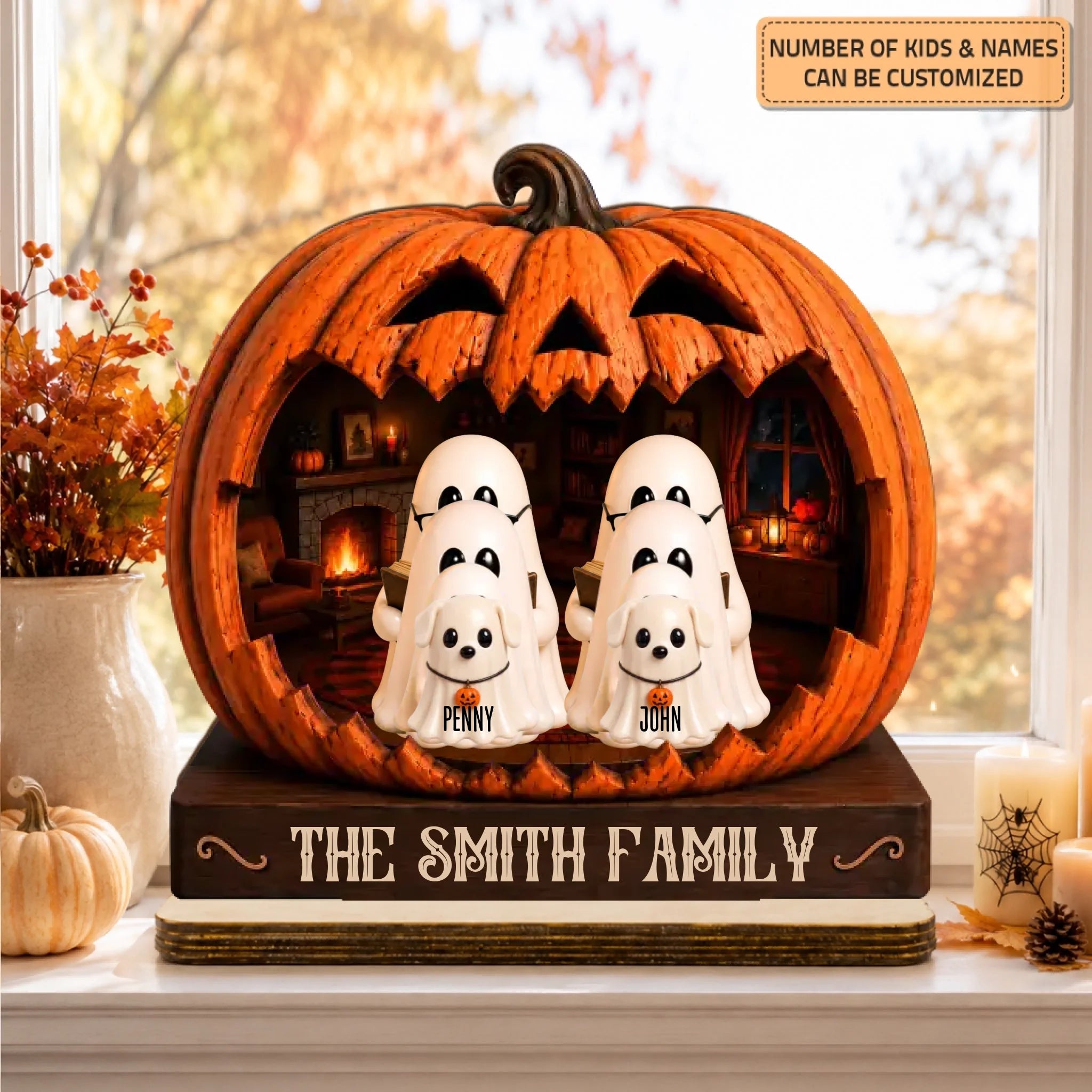 Pumpkin Ghost Family - Wooden Plaque - Halloween Gift for Grandma, Family