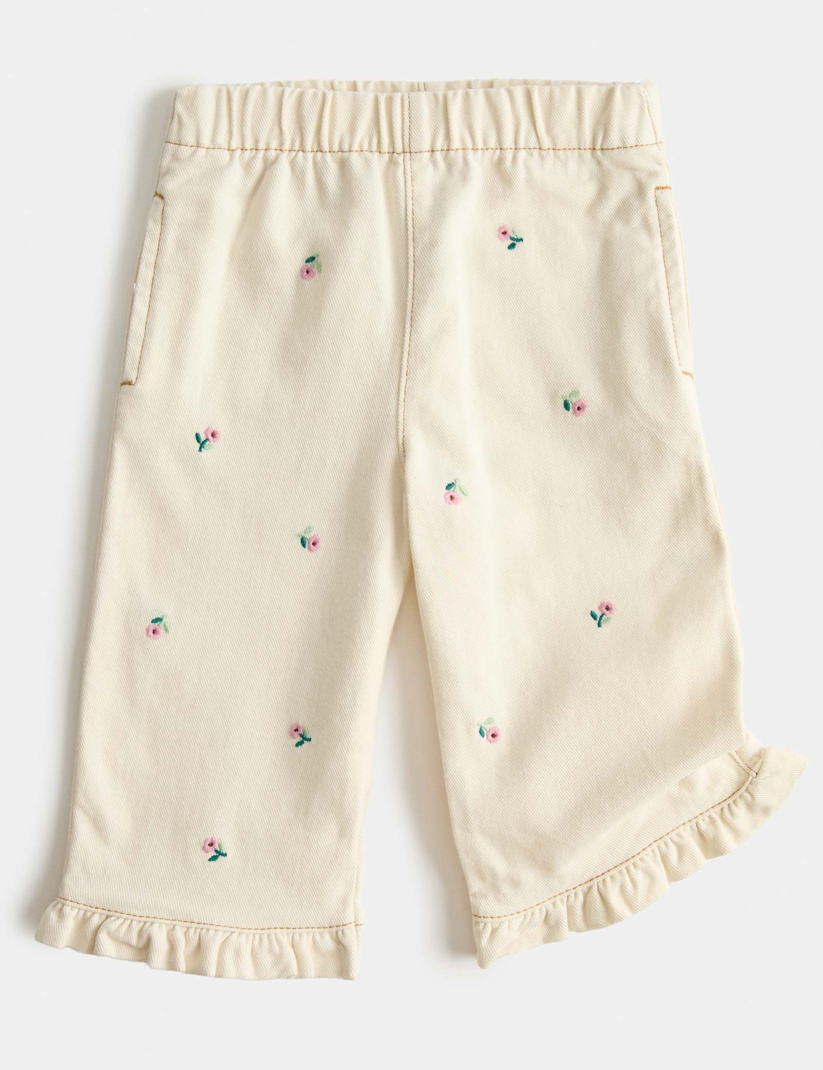 Pure Cotton Embroidered Jeans (0-5 Yrs) - CREAM