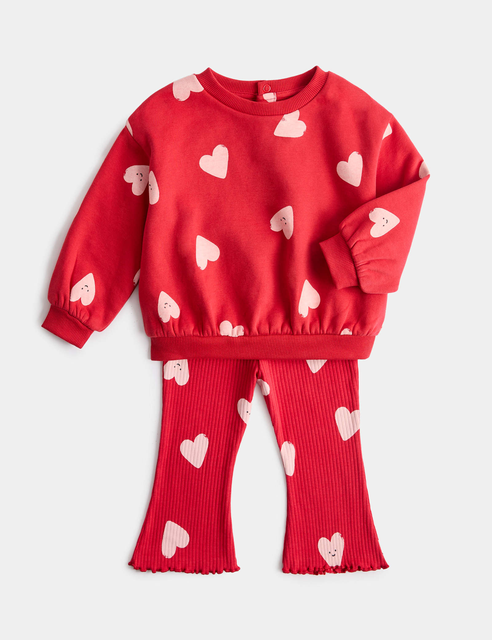 2pc Cotton Rich Heart Top & Bottom Outfit (0-6 Yrs) - RED
