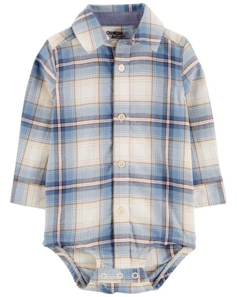 Baby Plaid Button-Front Bodysuit with Lightweight Canvas Overalls