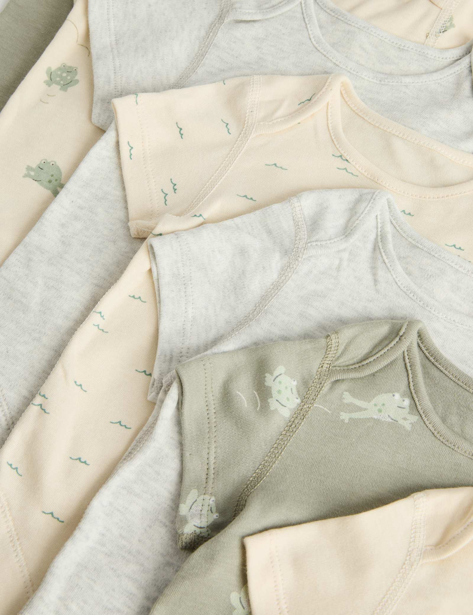 7 Pack Pure Cotton Frog Print Bodysuits (0-3 Yrs) - GREY MIX
