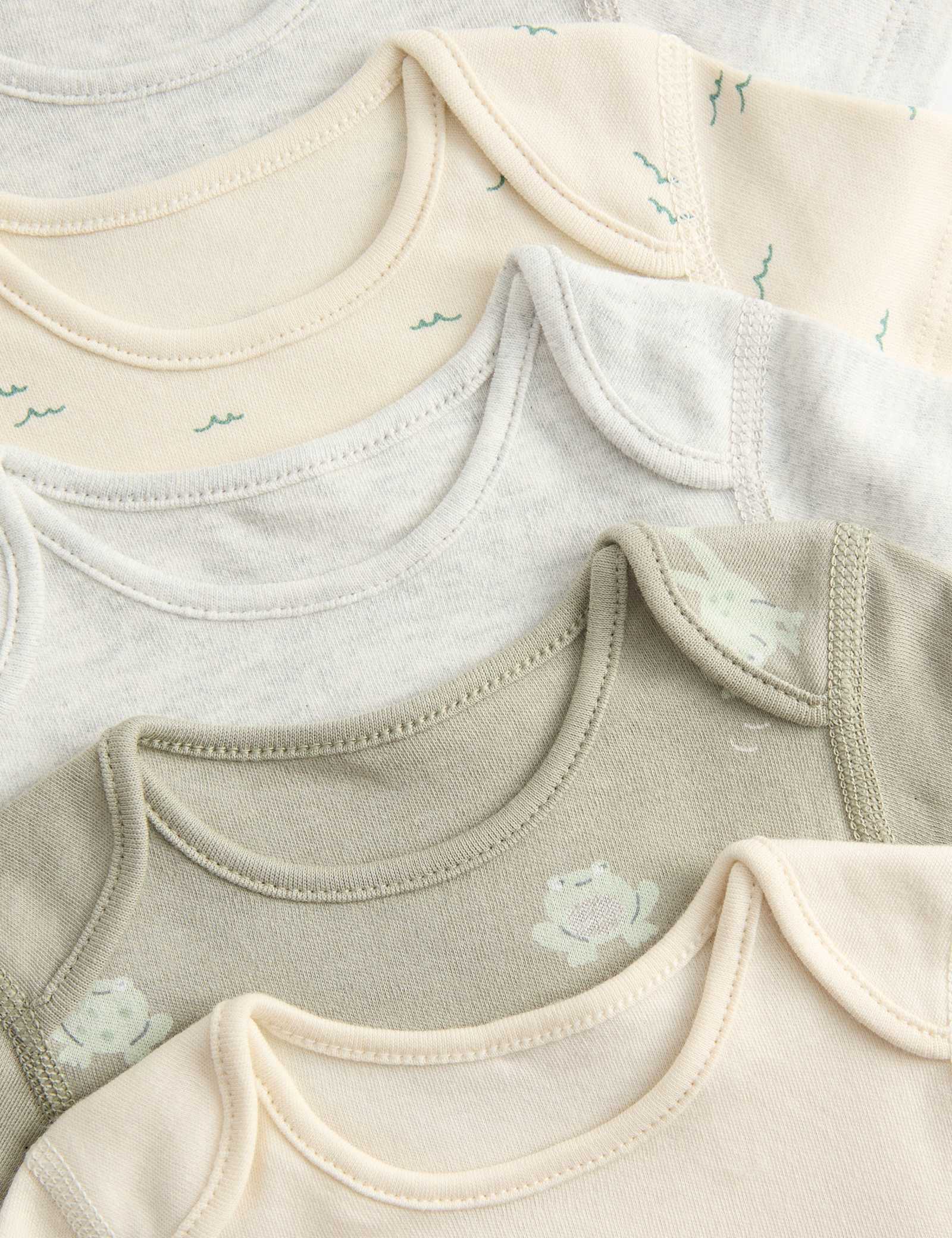 7 Pack Pure Cotton Frog Print Bodysuits (0-3 Yrs) - GREY MIX
