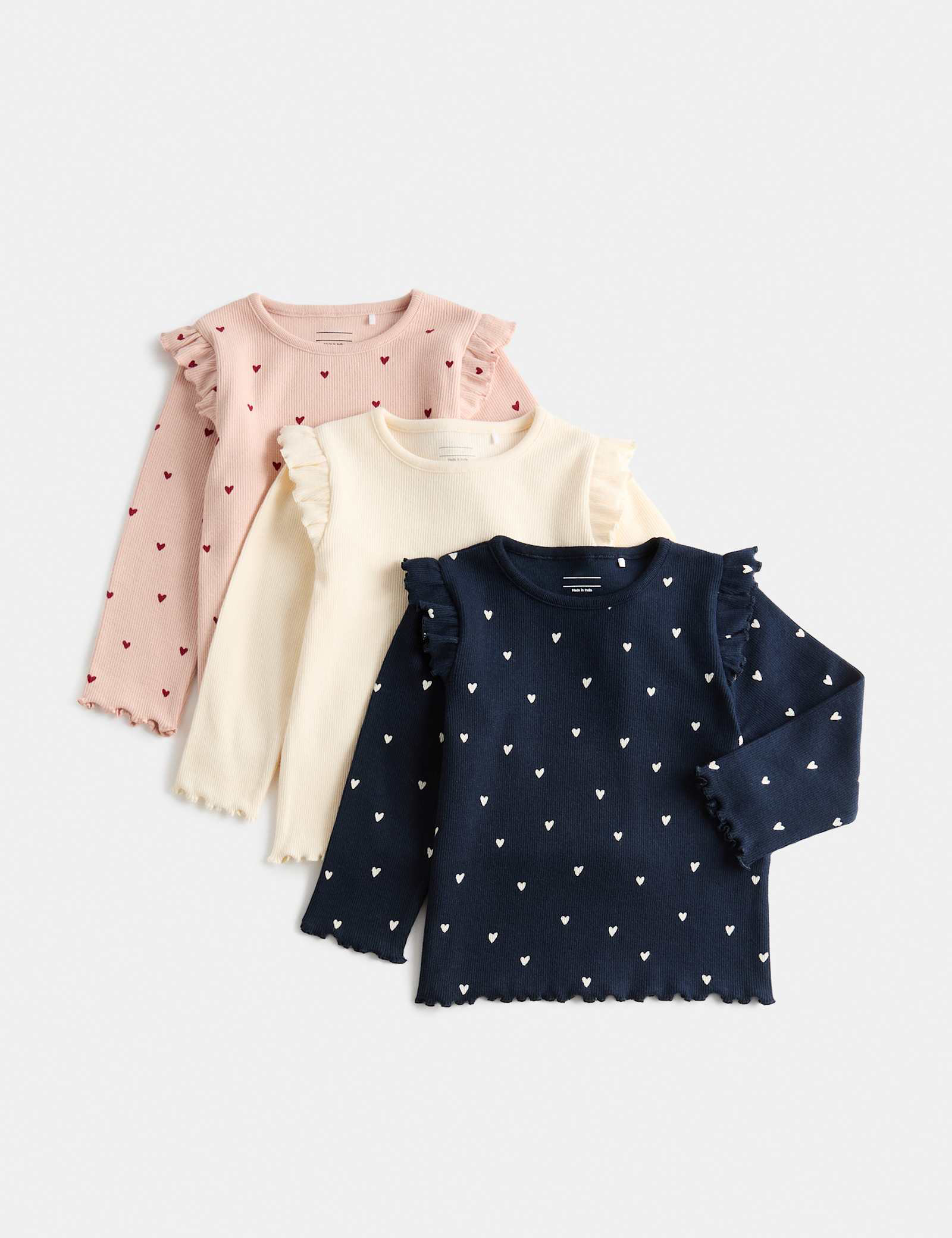 3 Pack Cotton Rich Jersey Heart Tops (0-5 Yrs)