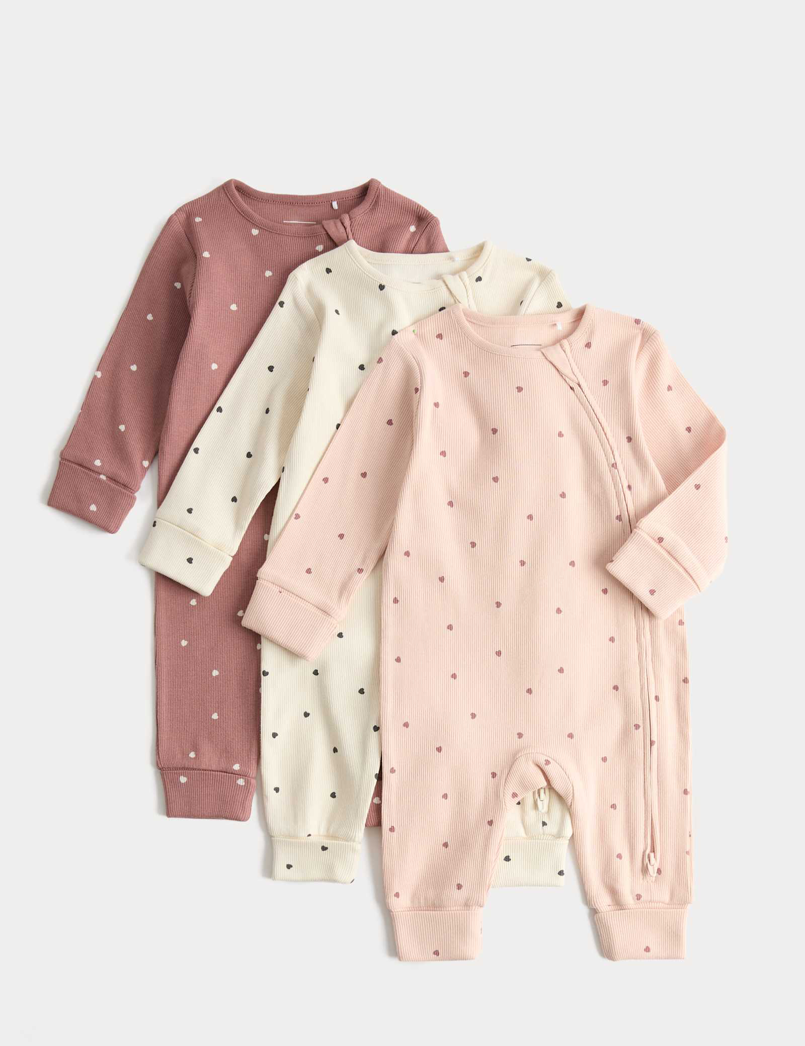 3 Pack Cotton Rich Heart Sleepsuits (7lbs-3 Yrs)