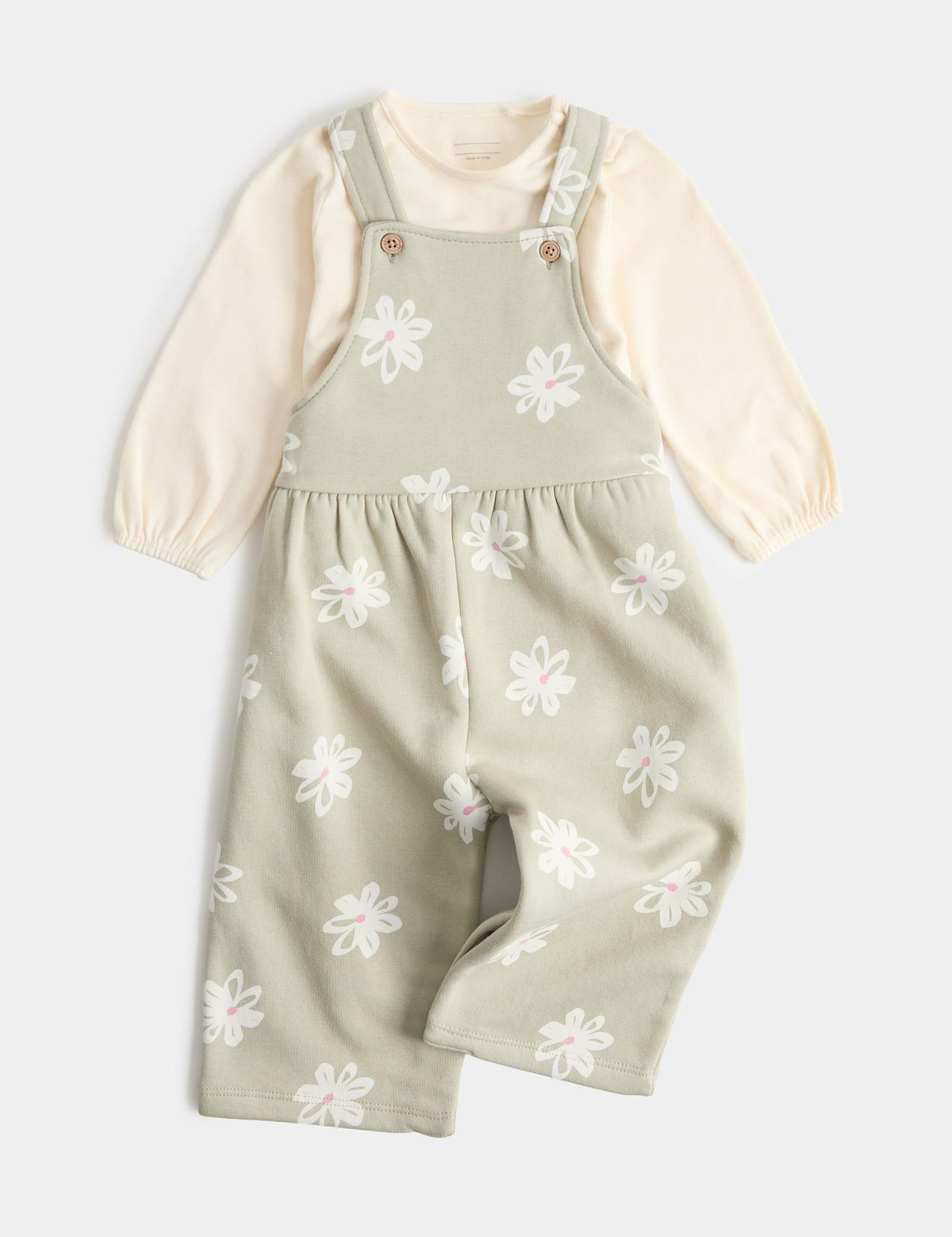 2 Piece Jersey Flower Dungarees with Top (0-3 Yrs)