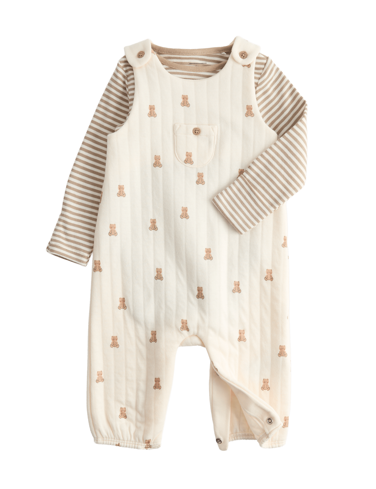 2 Piece Cotton Rich Teddy Dungaree Outfit (7lbs - 1 yrs)