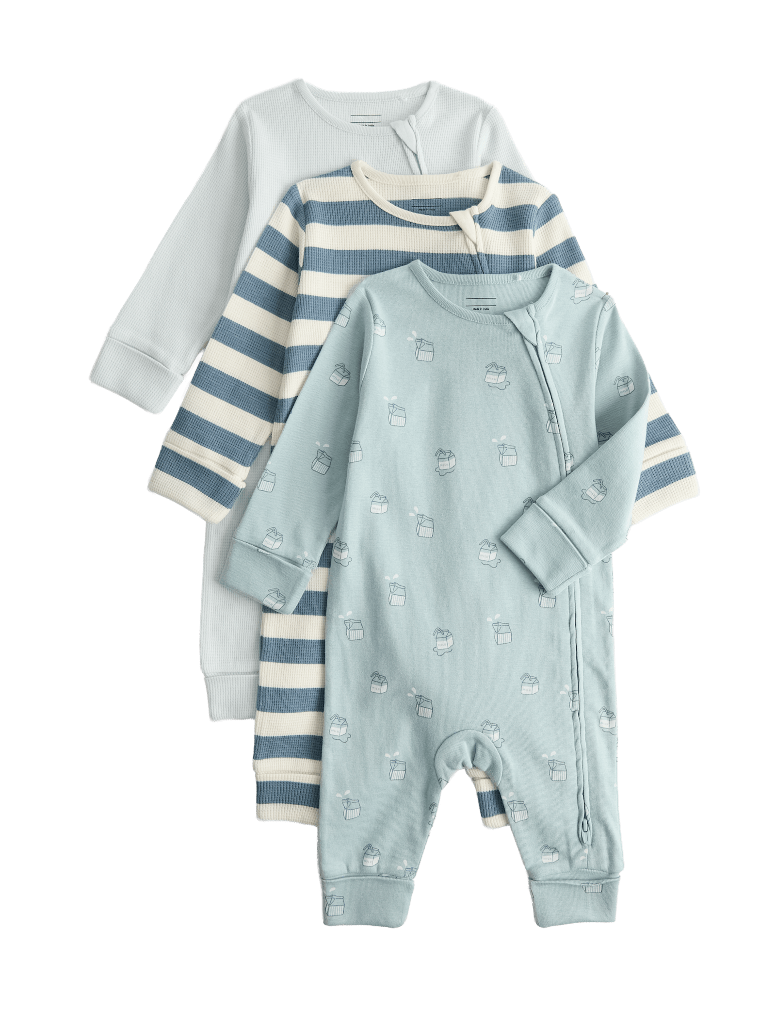 3 Pack Pure Cotton Milk & Striped Sleepsuits (7lbs-3 Yrs)