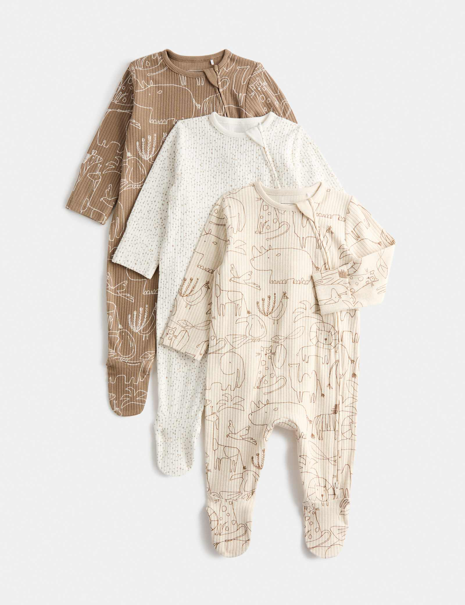 3 Pack Cotton Rich Safari Sleepsuits (6½lbs - 3 Yrs)