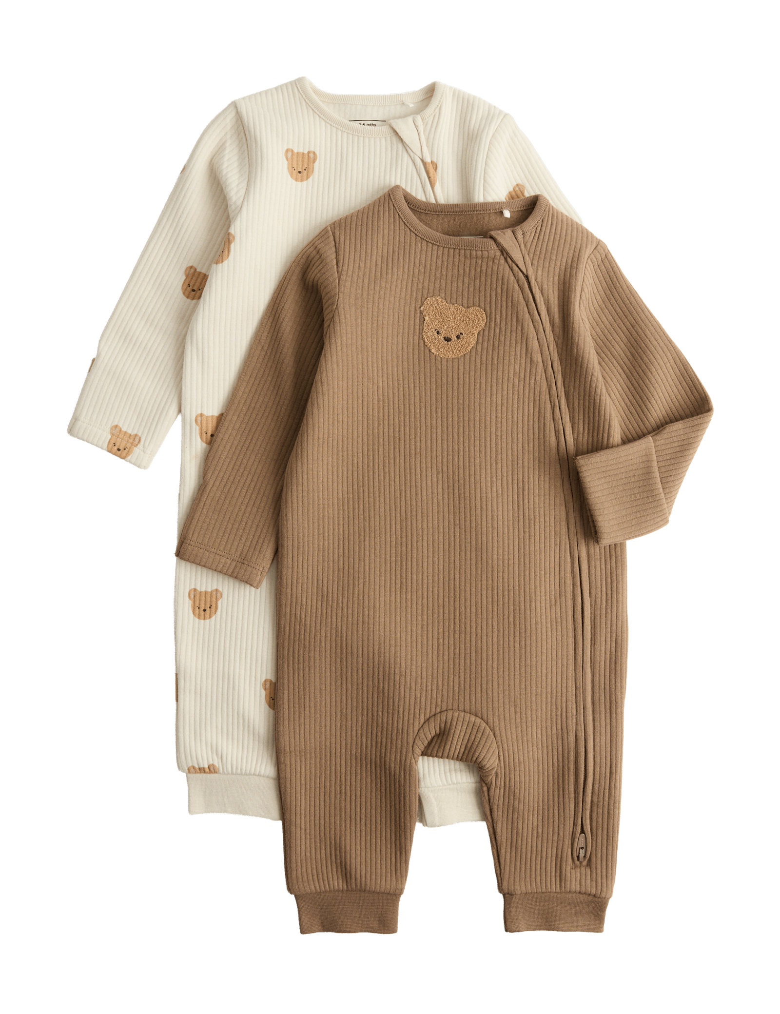2 Pack Cotton Blend Bear Sleepsuits (0-3 Yrs)