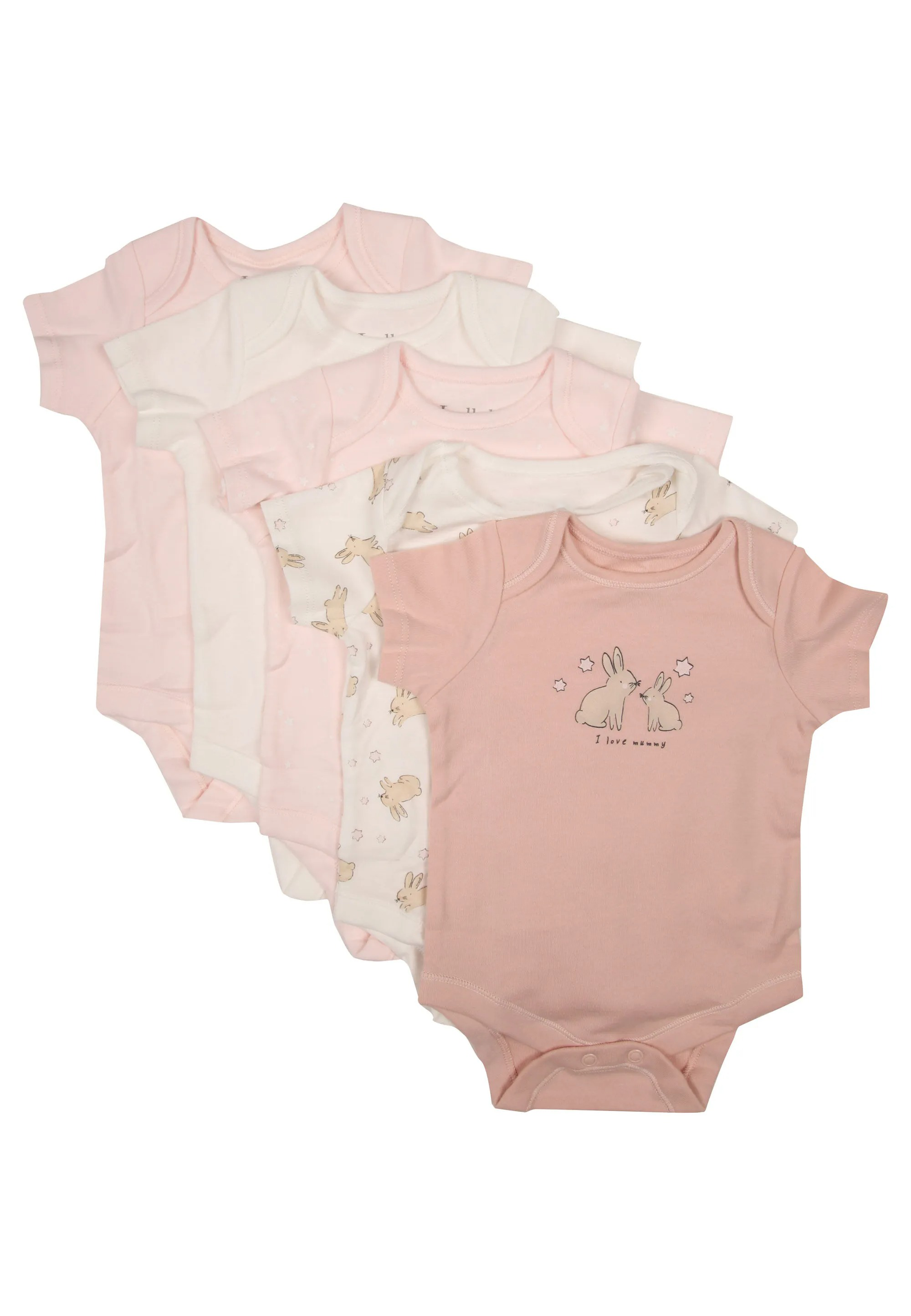 Baby Girls 5pk Pink Bunny Print Bodysuits