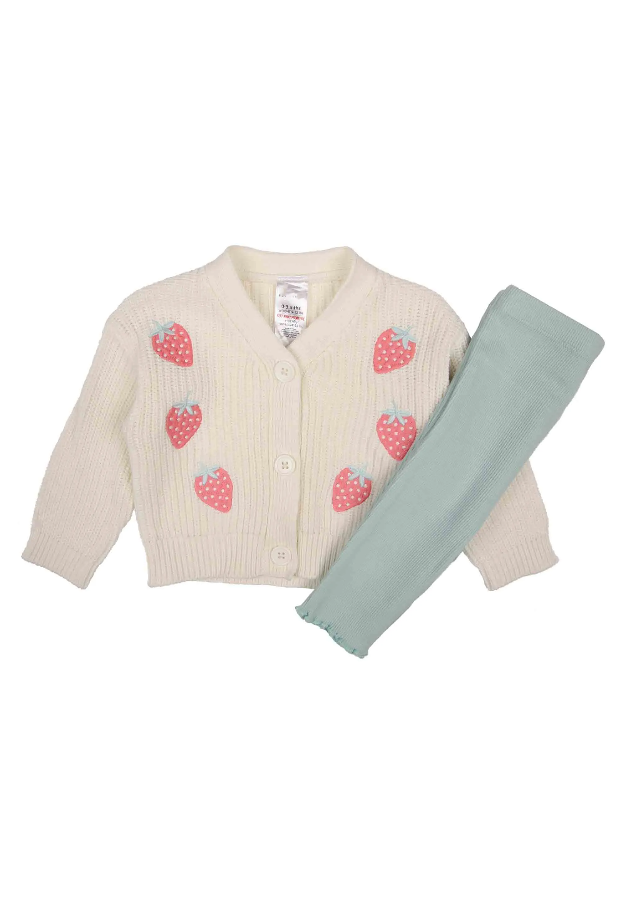 Baby Girls Cream Strawberry Cardigan & Leggings Set