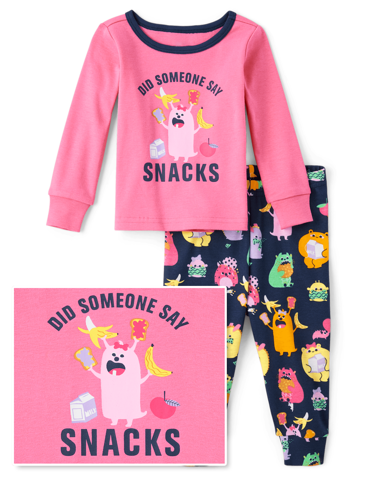 Baby And Toddler Boys Long Sleeve Snack Monster Snug Fit Cotton Pajamas