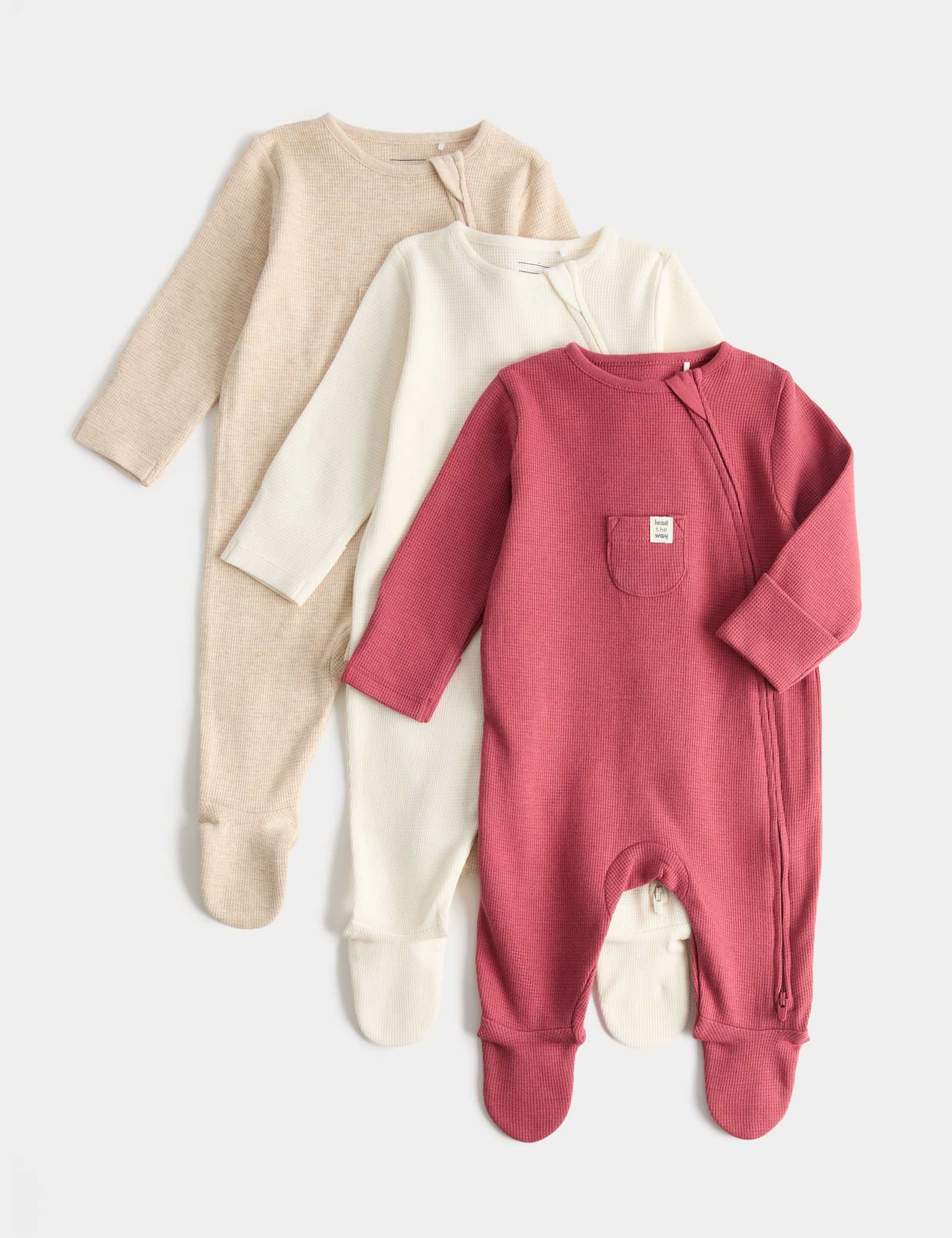 3 Pack Pure Cotton Waffle Sleepsuits (7lbs-3 Yrs)