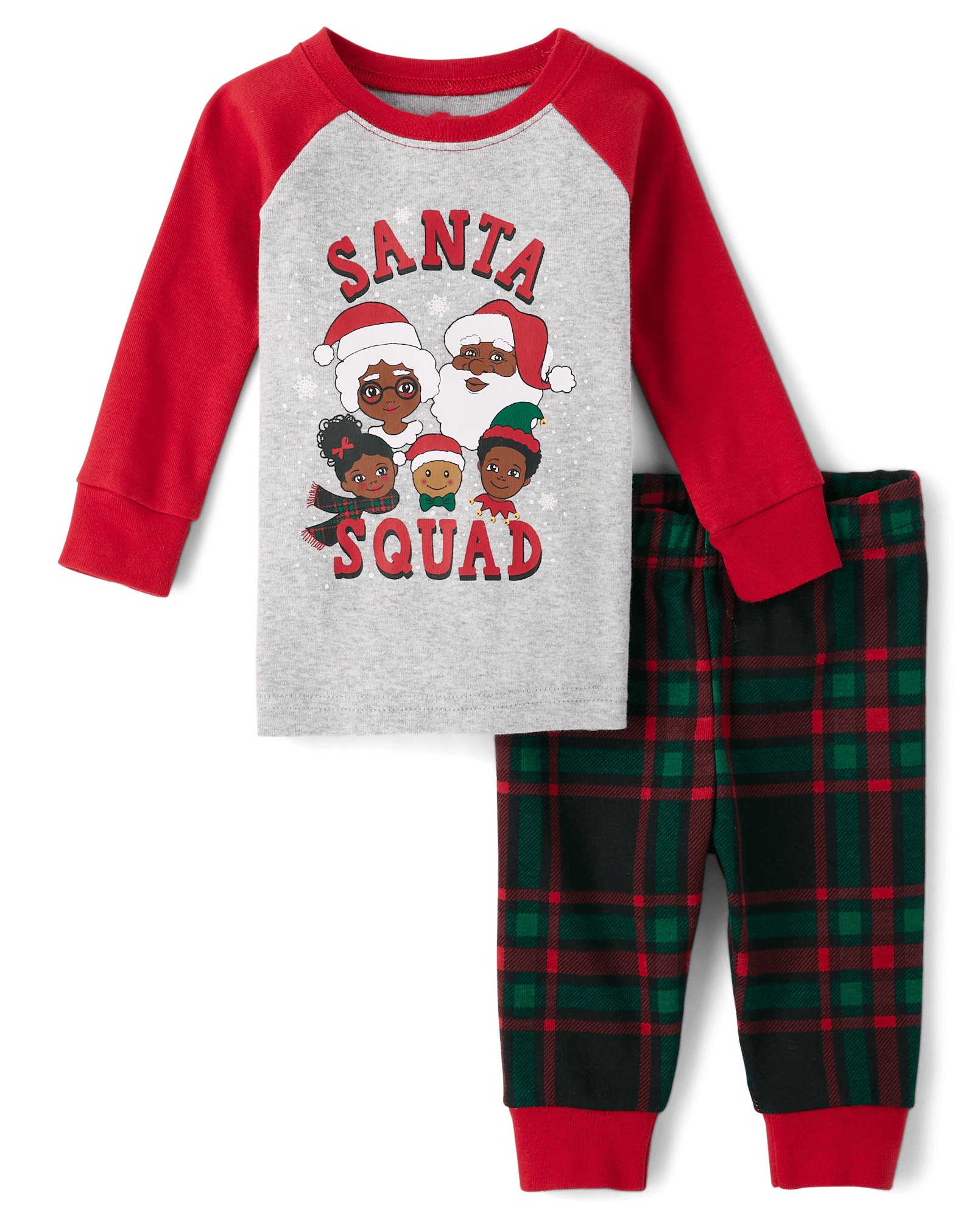 Baby And Toddler Matching Family Christmas Long Raglan Sleeve Santa Squad Snug Fit Cotton Pajamas