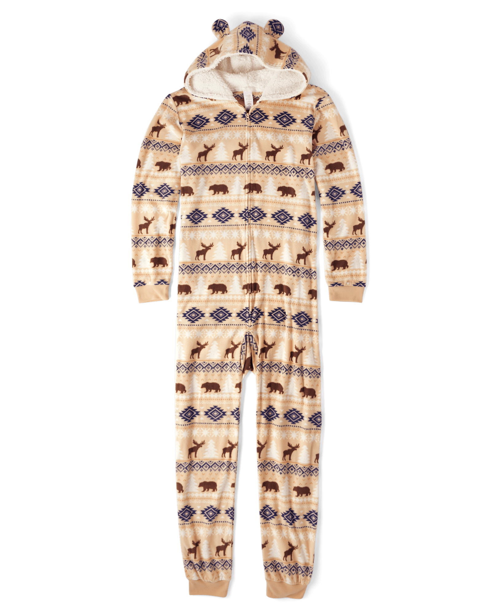 Adult Matching Family Long Sleeve Bear Fairisle Microfleece Hooded One Piece Pajamas