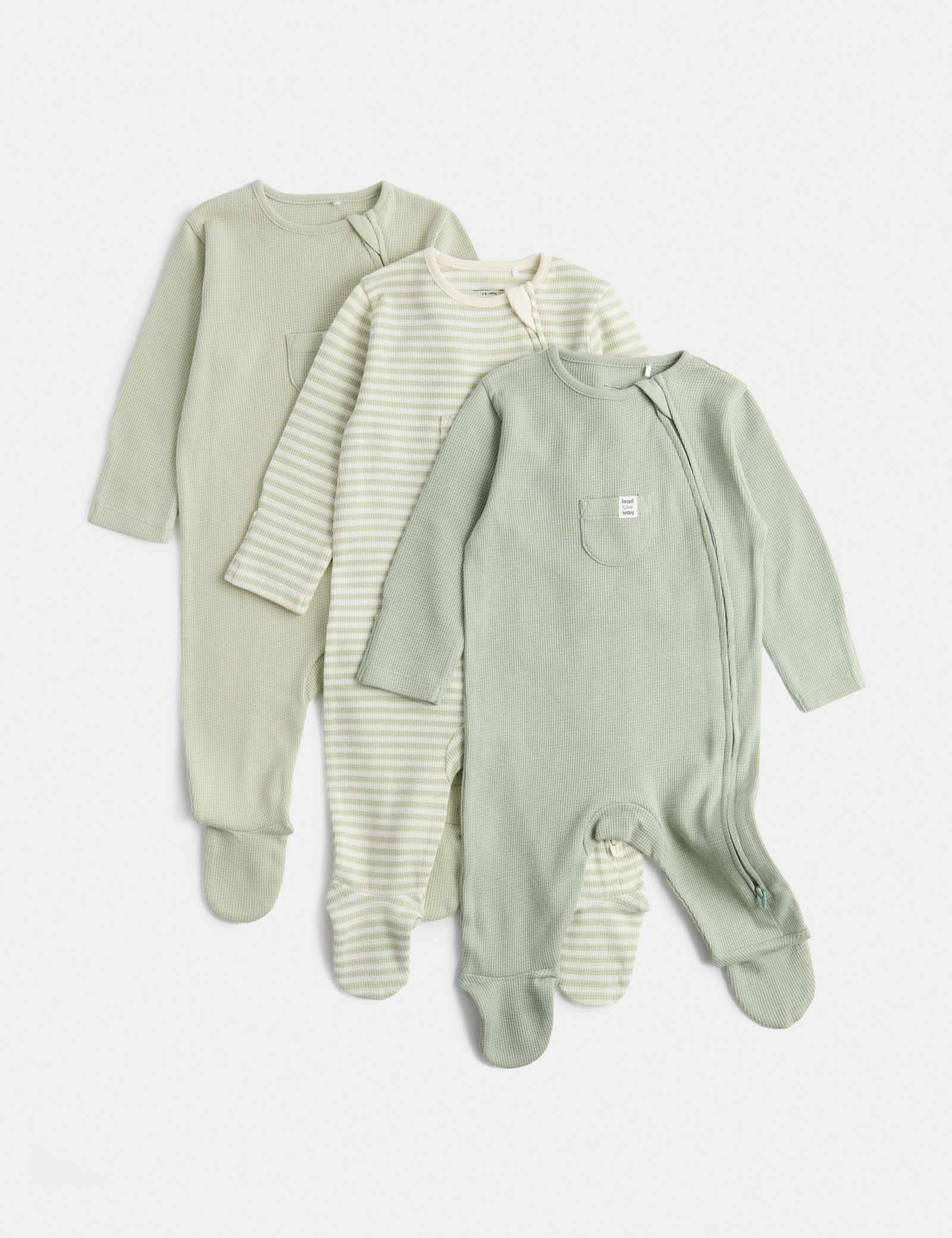 3 Pack Pure Cotton Waffle Sleepsuits (7lbs-3 Yrs)