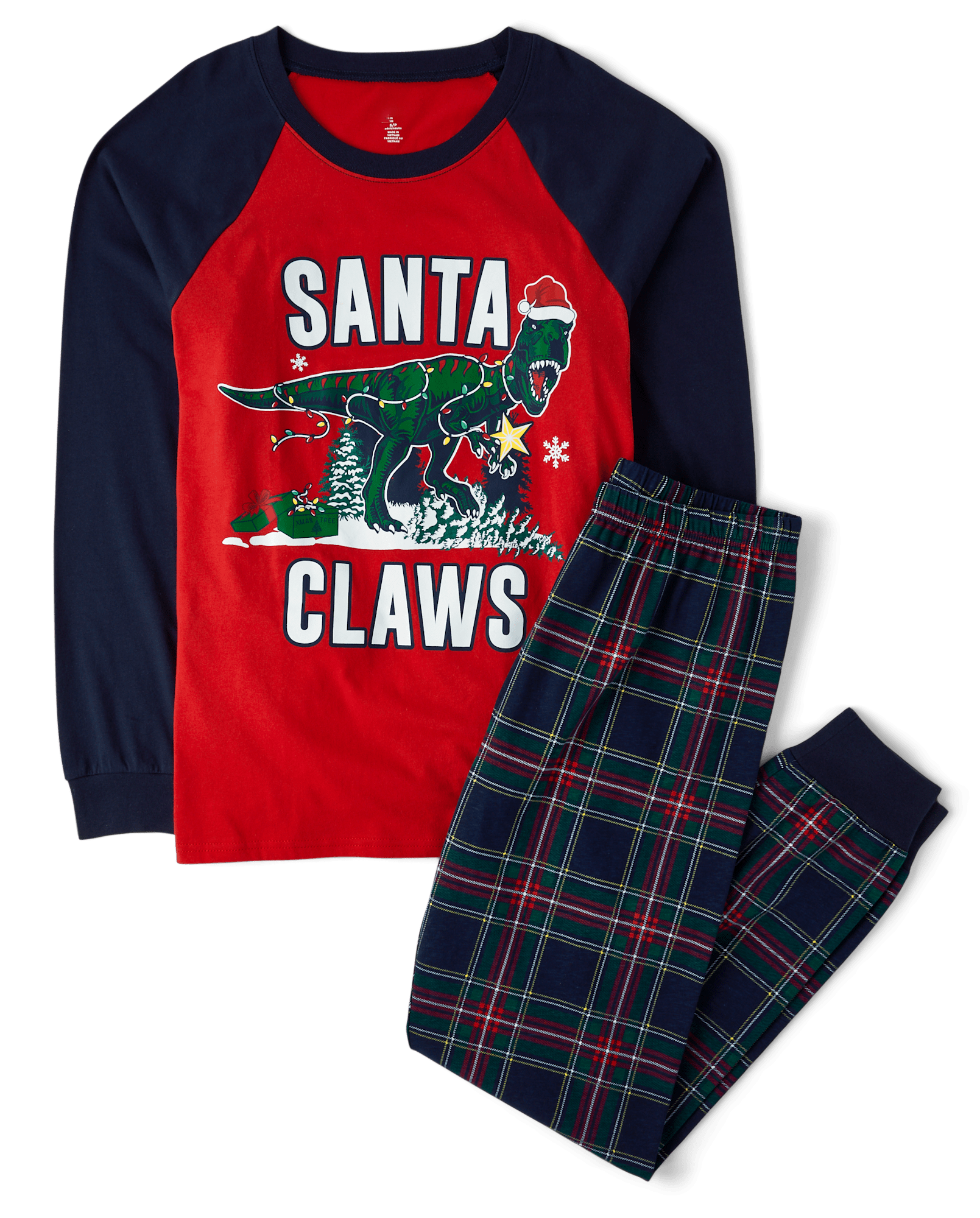 Mens Dad And Me Christmas Glow In The Dark Long Raglan Sleeve Dino Cotton Pajamas