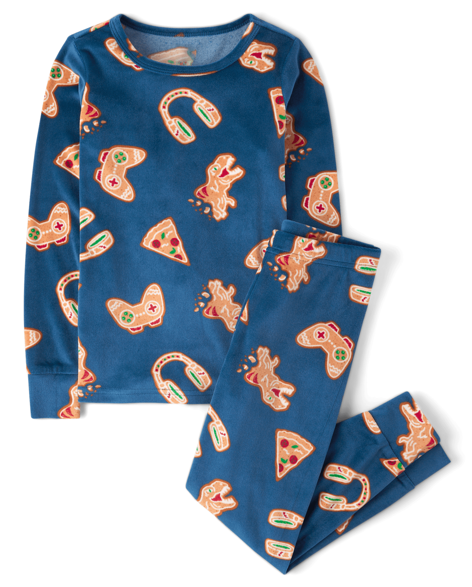 Boys Christmas Long Sleeve Gingerbread Gamer Snug Fit Velour Pajamas