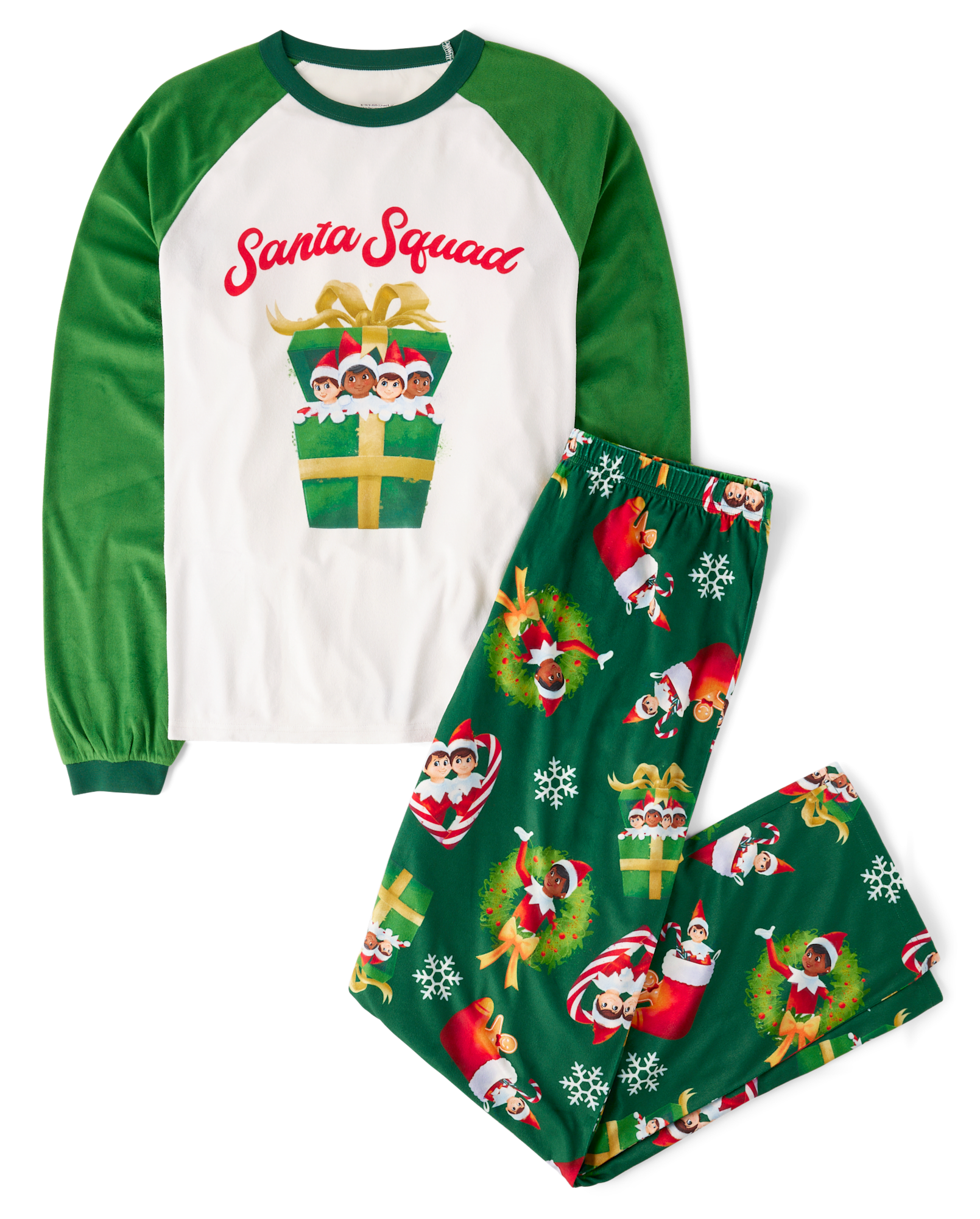 Adult Matching Family Long Raglan Sleeve The Elf On The Shelf Santa Squad Pajamas
