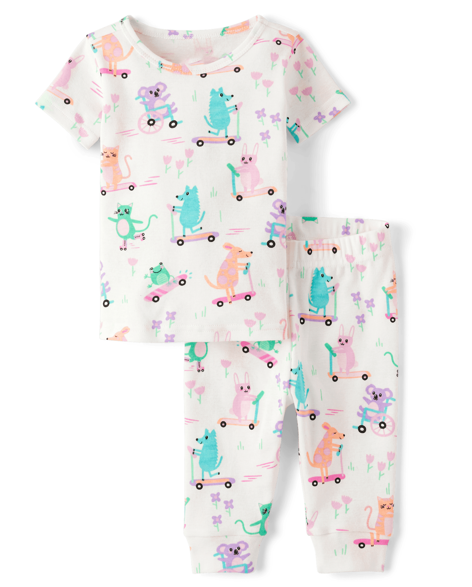 Baby And Toddler Girls Short Sleeve Animal Snug Fit Cotton Pajamas