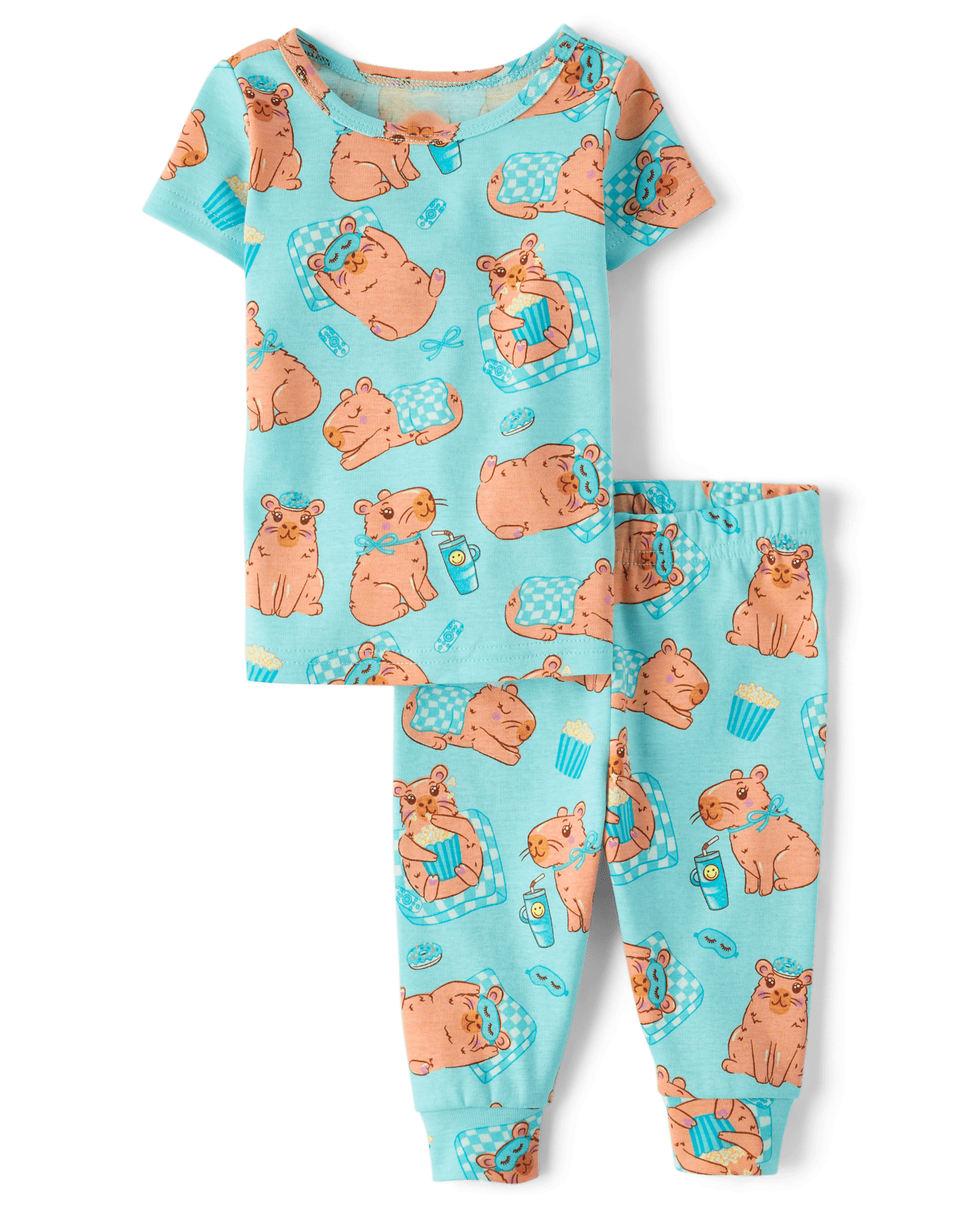 Baby And Toddler Girls Short Sleeve Animal Snug Fit Cotton Pajamas