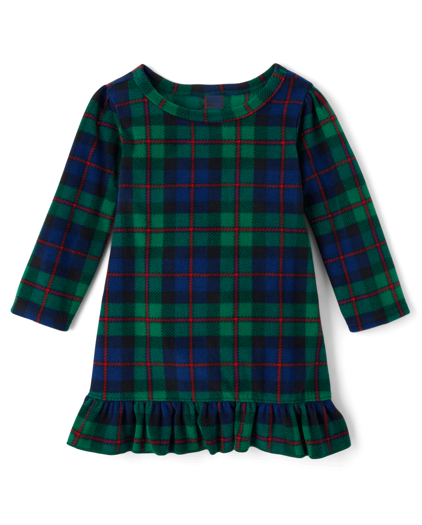 Baby Girls Matching Family Long Sleeve Plaid Microfleece Ruffle Nightgown