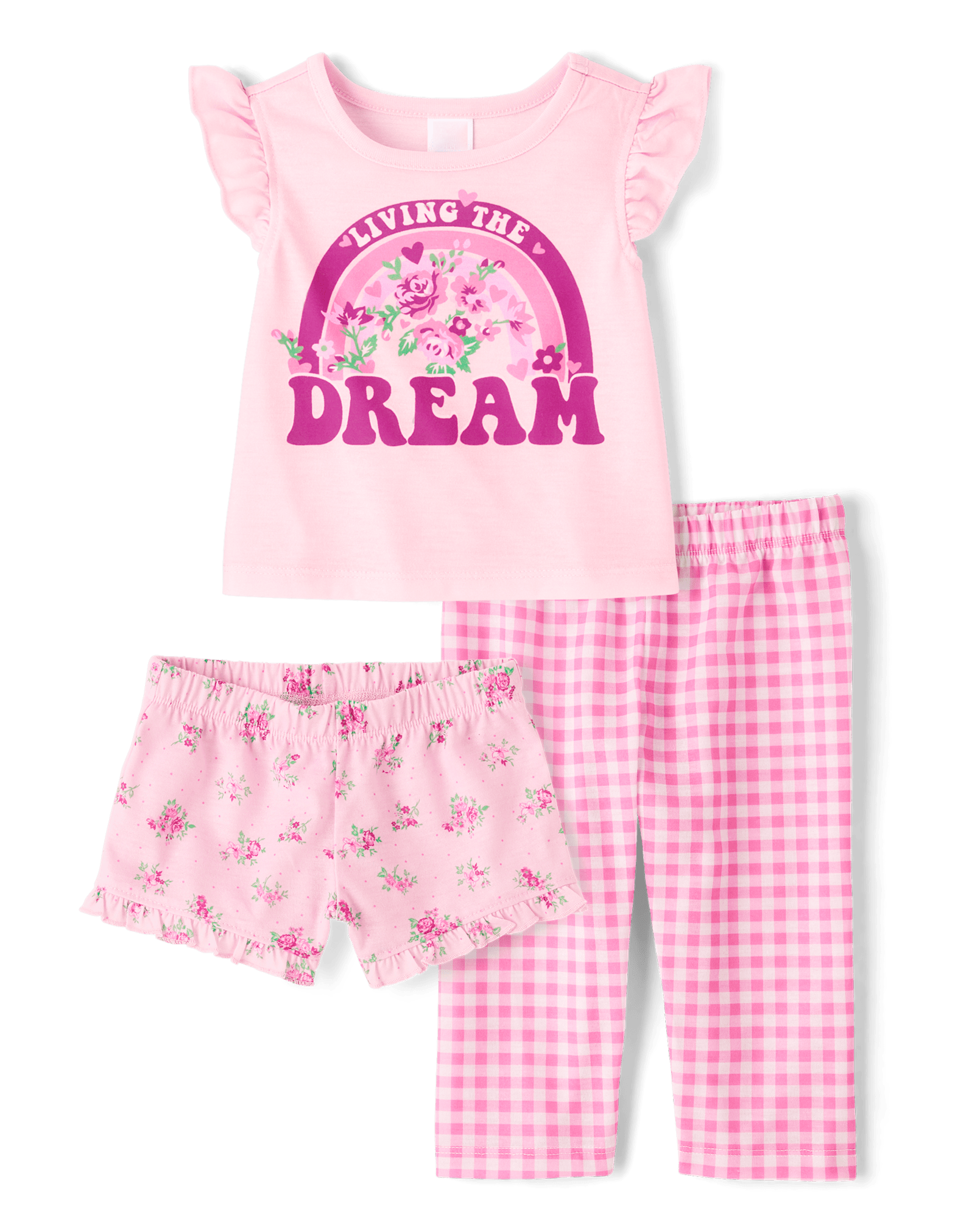 Toddler Girls Sleeveless Living The Dream 3-Piece Pajama Set