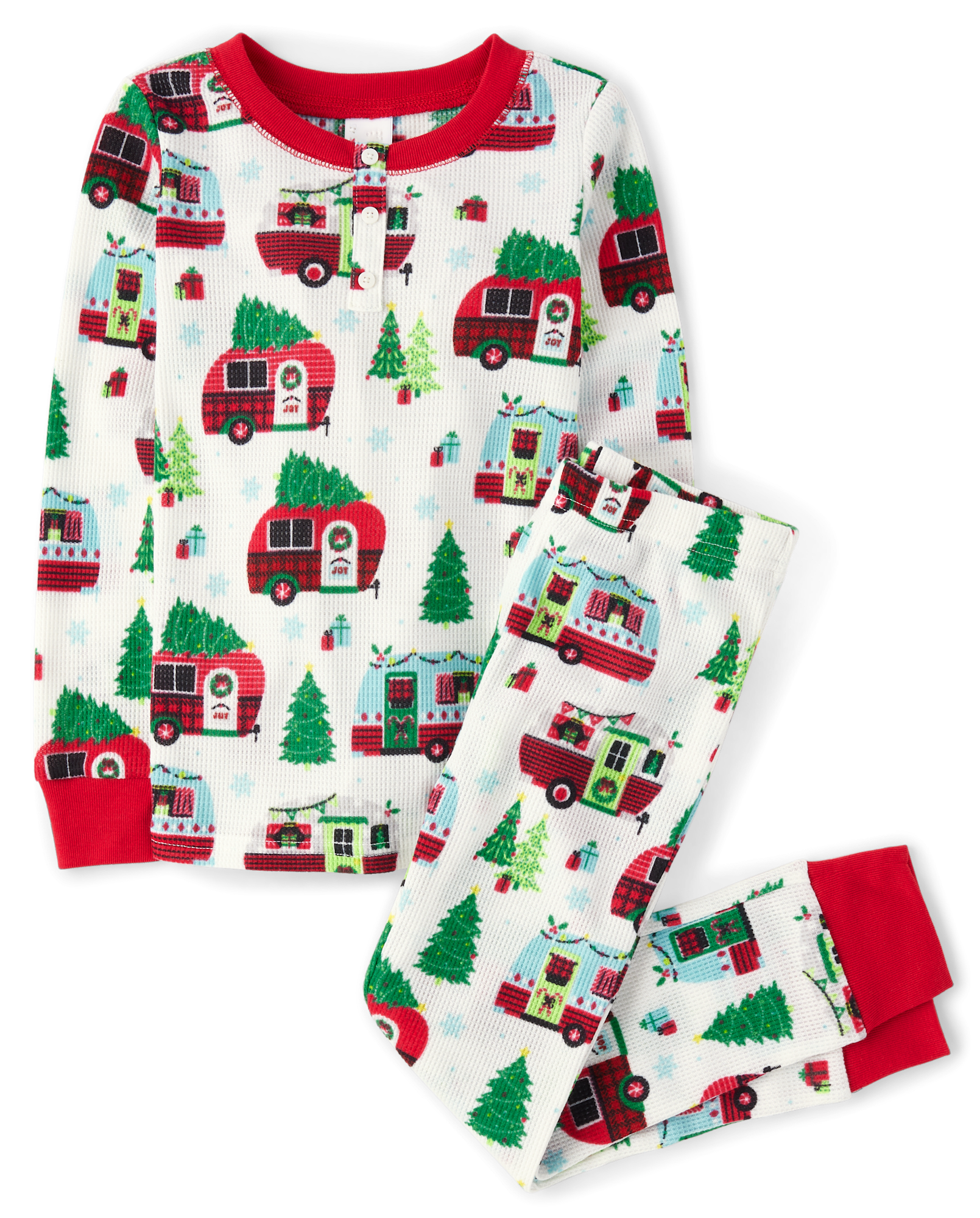 Kids Matching Family Christmas Long Sleeve Camper Thermal Henley Pajamas