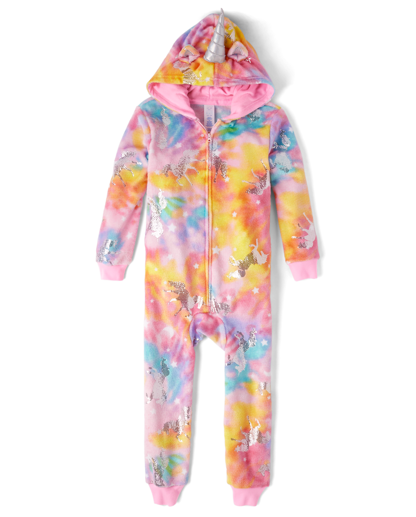 Girls Long Sleeve Tie Dye Unicorn Print Fleece One Piece Pajamas