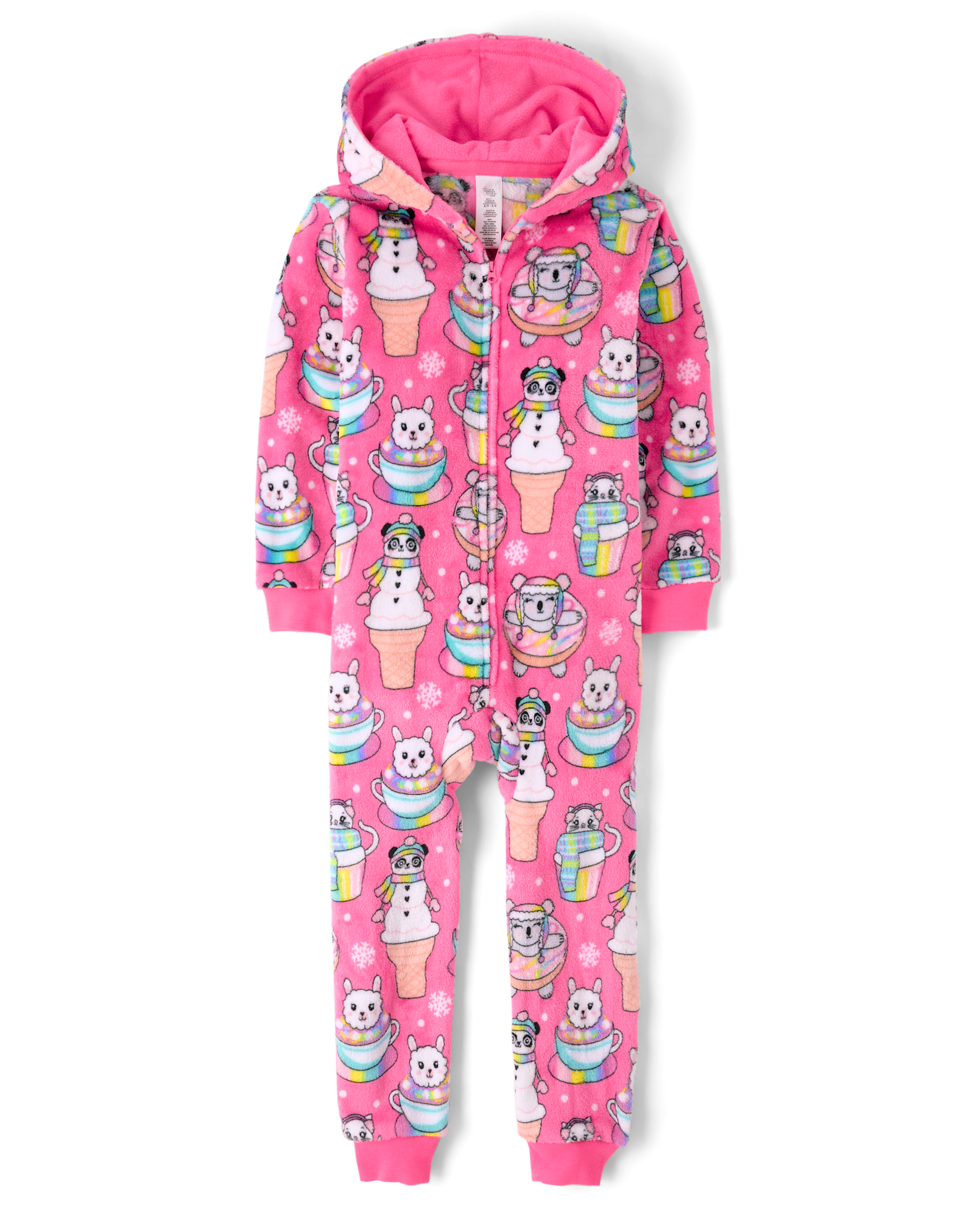 Girls Long Sleeve Tie Dye Unicorn Print Fleece One Piece Pajamas