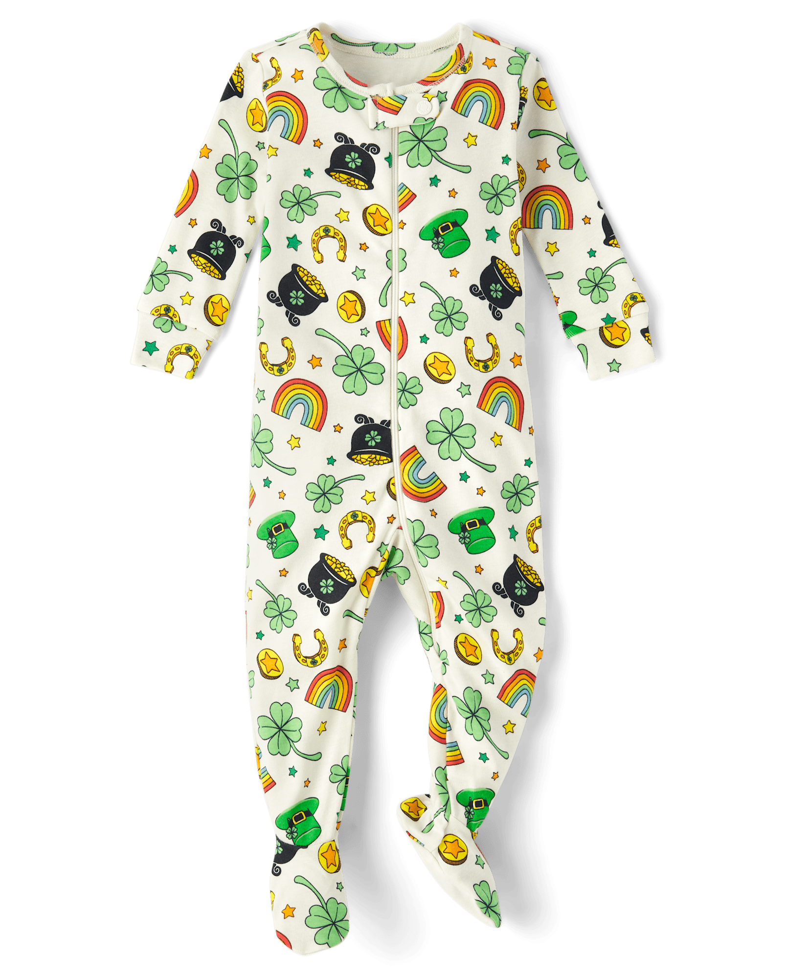 Baby And Toddler Long Sleeve St. Patrick's Day Print Snug Fit Cotton Footed One Piece Pajamas