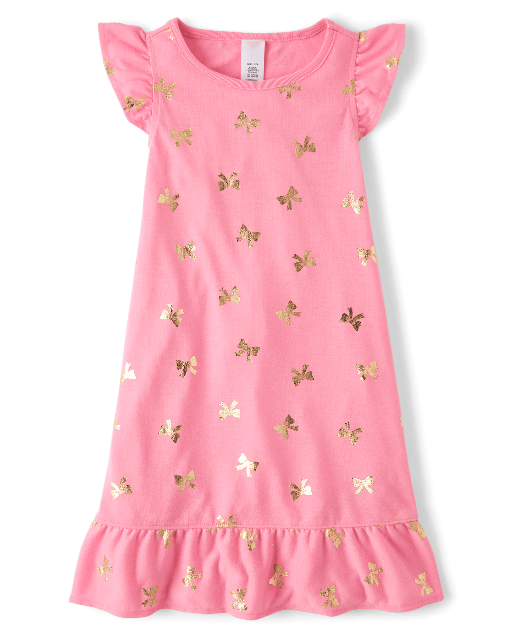 Girls Sleeveless Foil Bow Ruffle Nightgown