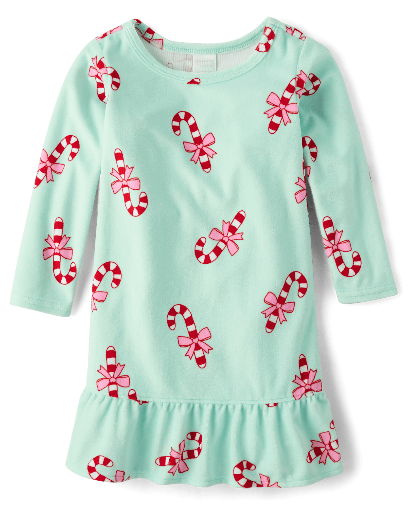 Baby And Toddler Girls Long Sleeve Holiday Candy Cane Velour Nightgown