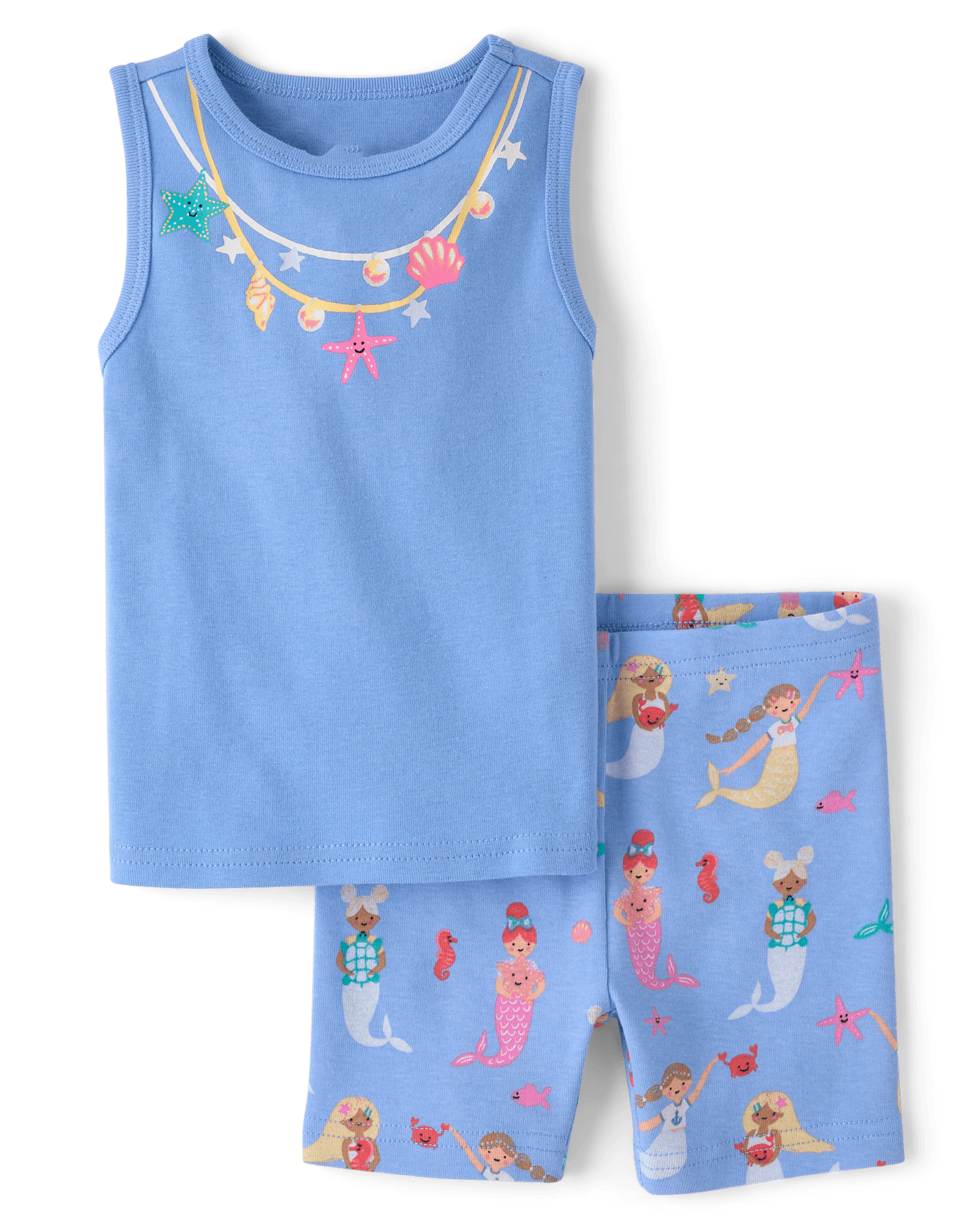 Baby And Toddler Girls Sleeveless Mermaid Snug Fit Cotton Pajamas