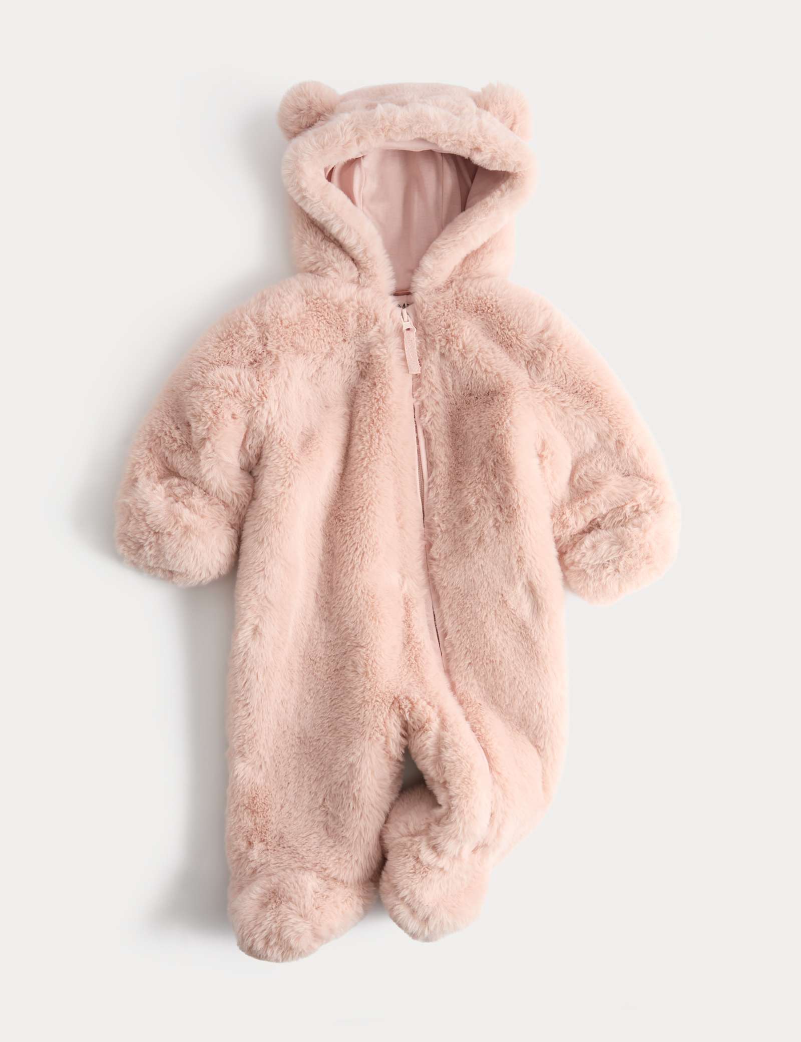 Faux Fur Hooded Pramsuit (0-12 Mths) - BLUSH