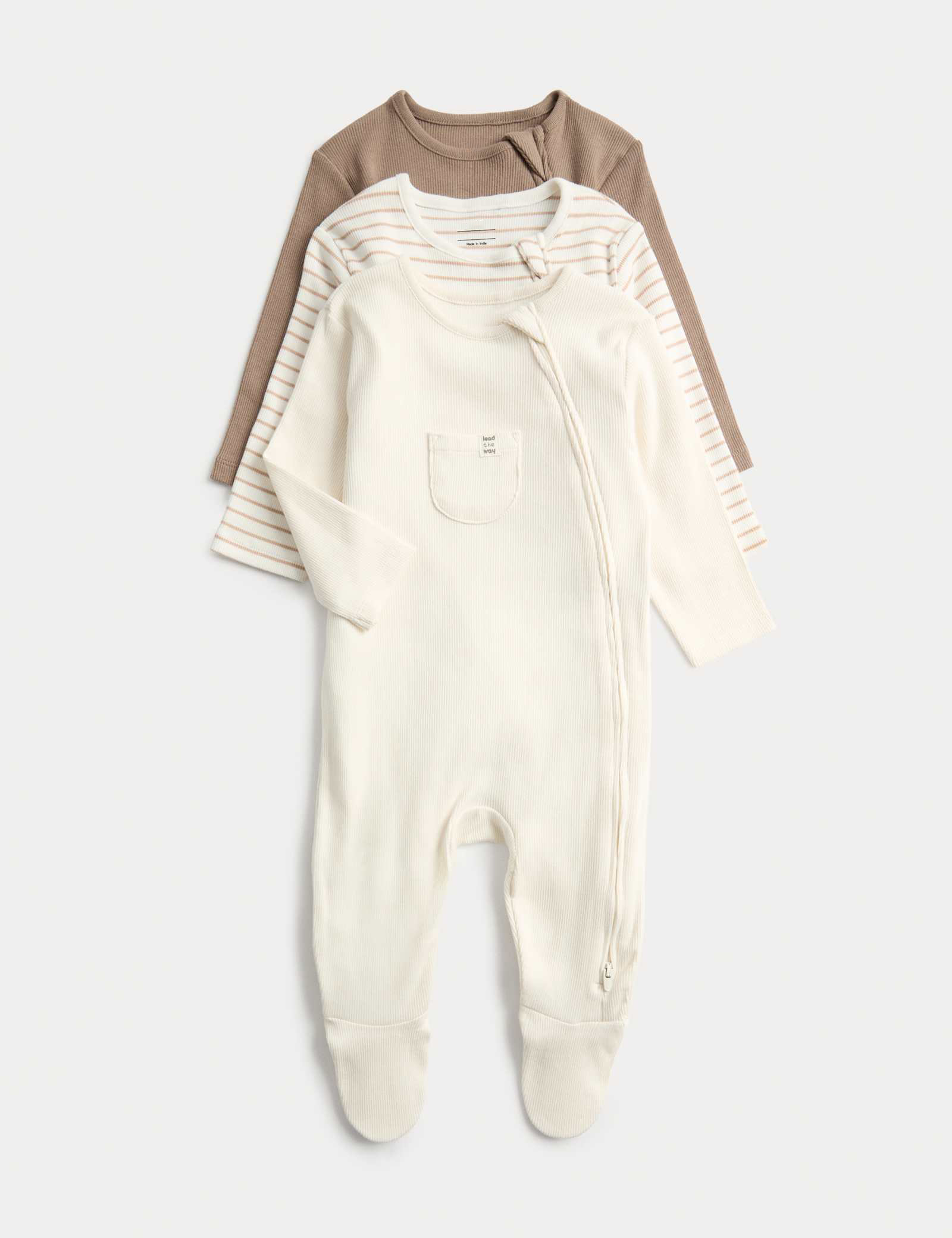 3 Pack Cotton Rich Ribbed Sleepsuits (6½lbs-3 Yrs)